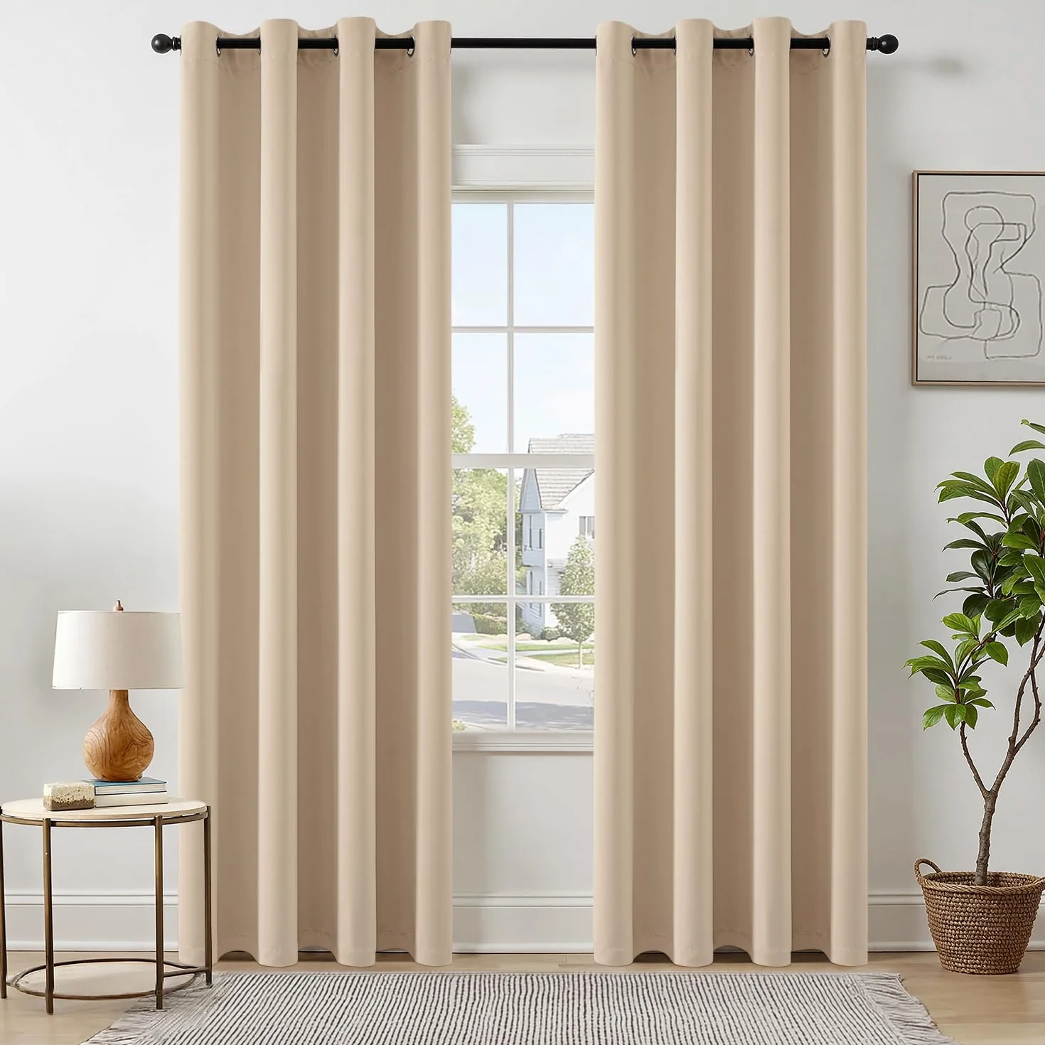 EMEMA Rideau Occultant Beige à Œillets 140x225 CM Lot de 2 Rideaux Thermiques Anti Chaleur Salon Chambre