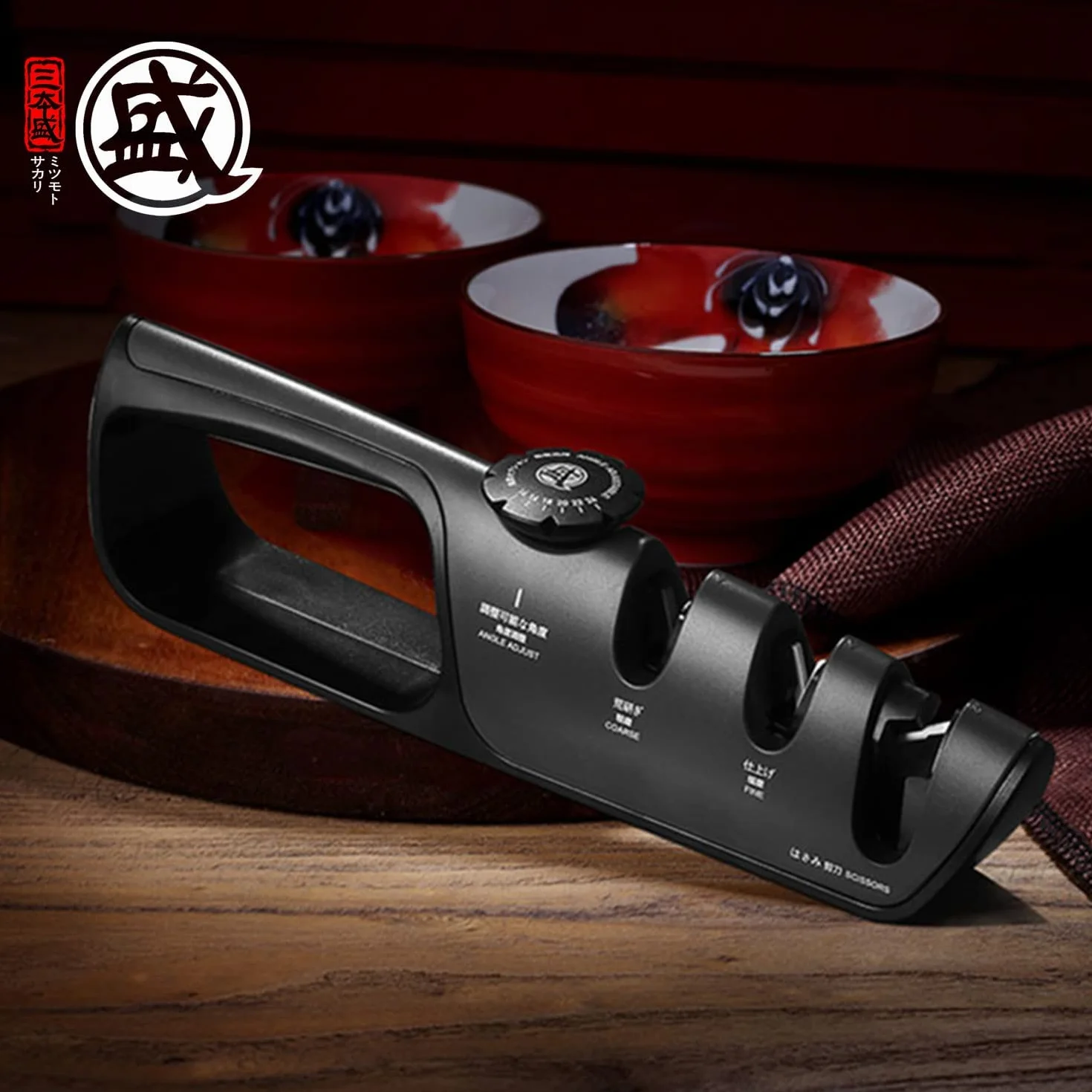 MITSUMOTO SAKARI Couteaux Professionnel 3 Niveaux Eguiseur de Couteau Japonais Poignée Angle Réglable Affuteur Multifonction Aiguiseur Cuisine Polissage