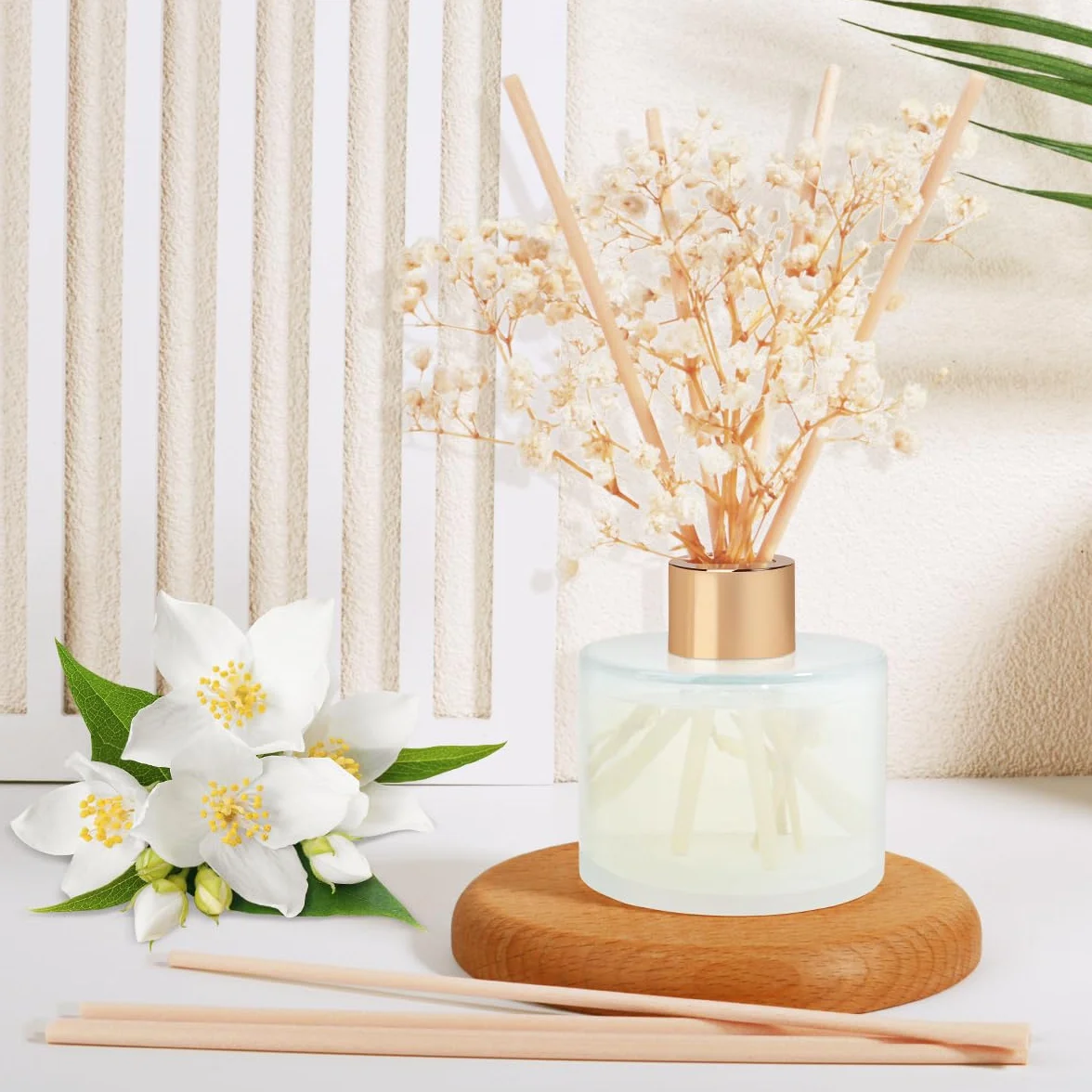 Diffuseur Parfum Maison 150 ML Jasmin Blanc avec 8 Bâtonnets Longue Durée