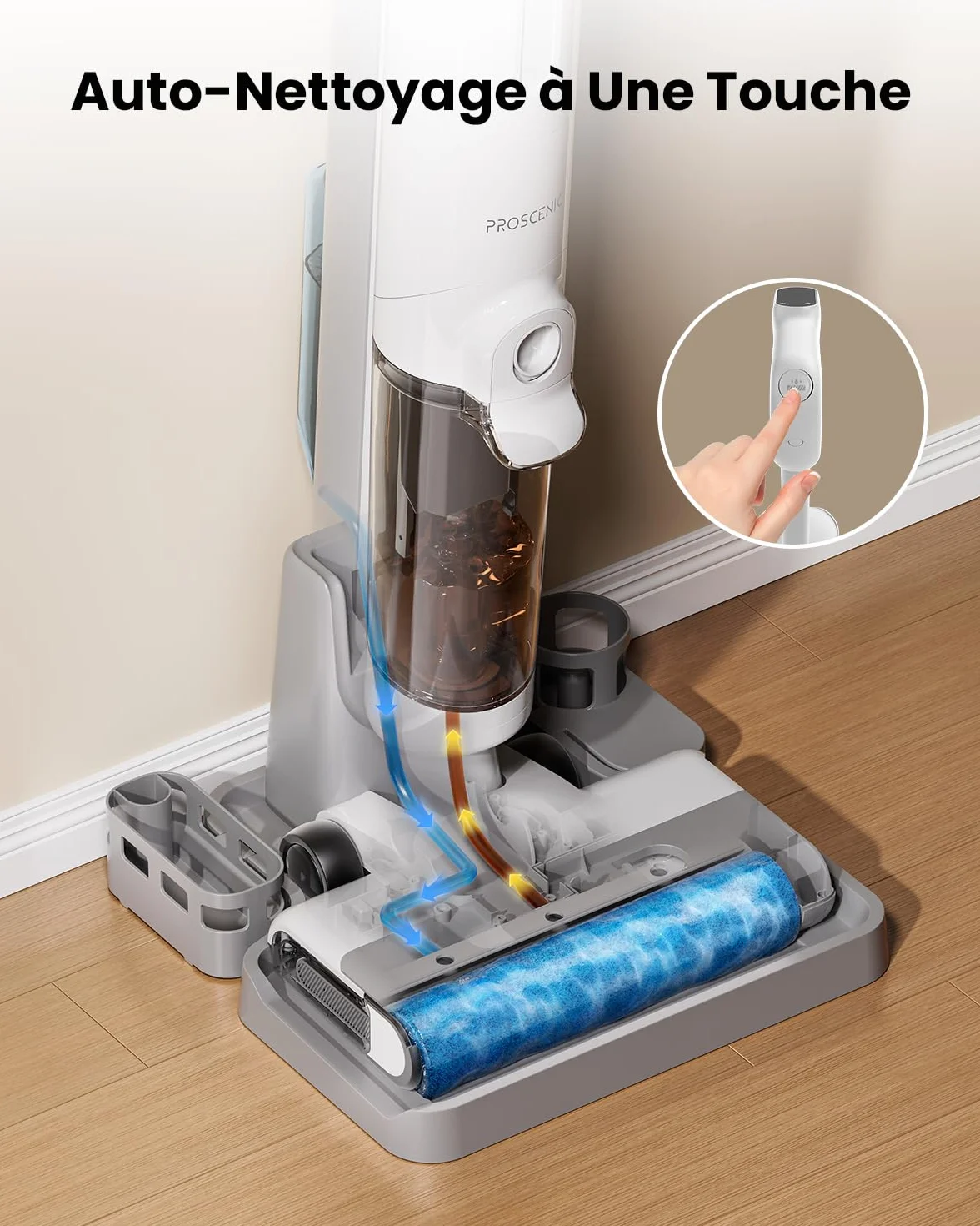 Proscenic F10 Ultra+ Aspirateur Laveur sans Fil,60 Mins Aspirateur Balai sans Fil Sec et Humide,Léger Aspirateur Eau et Poussière,Laveur de Sol,Autonettoyant,1.3L,Nettoyage des Angles,Bords,Sols Durs