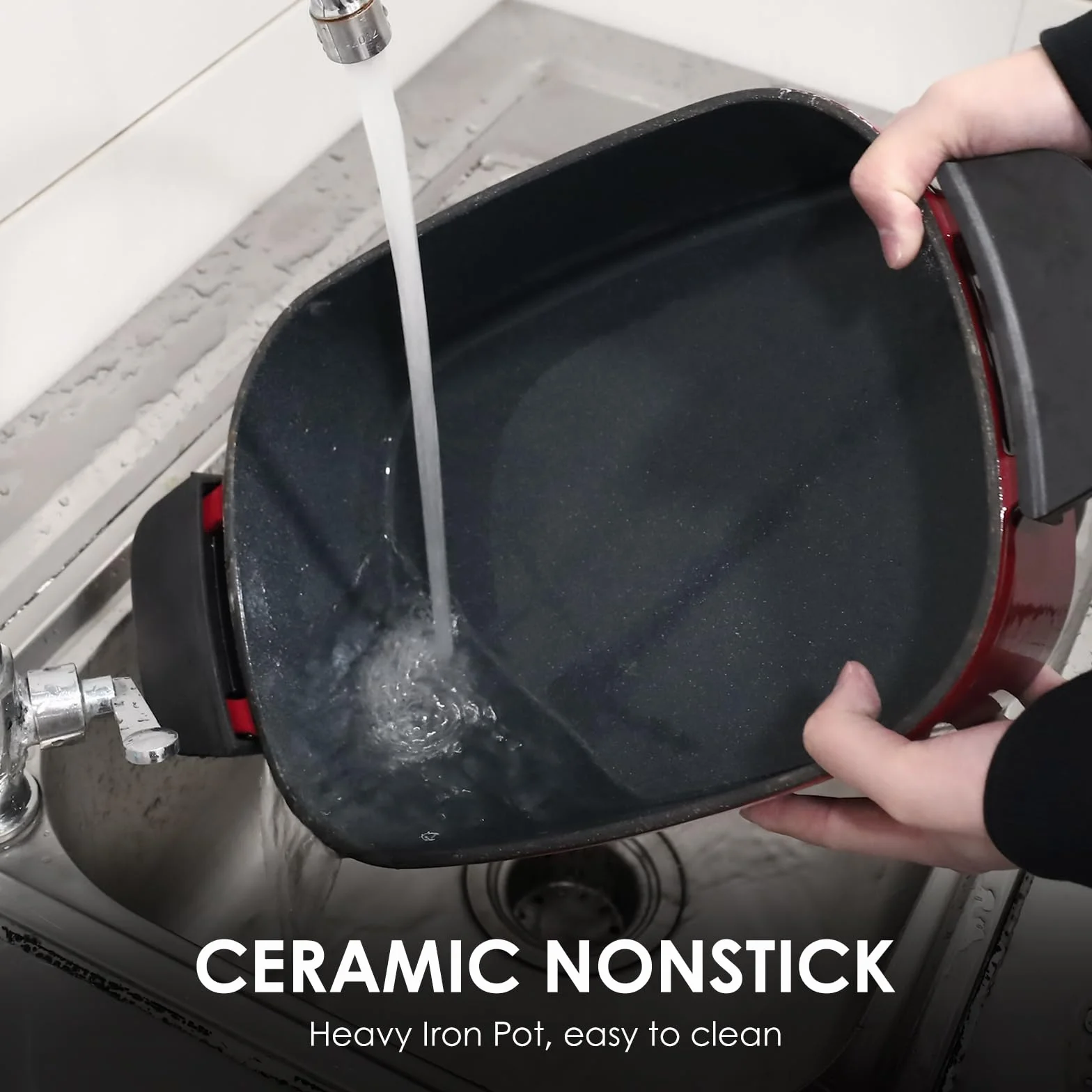 Homtone Mijoteuse électrique 6-en-1, 5,5L Multicuiseur Cocotte Amovible en Email, Revêtement Anti-adhésif en Céramique Saine Pour Cuisson Lente, Saisir, Sauter, Cuire à la Vapeur