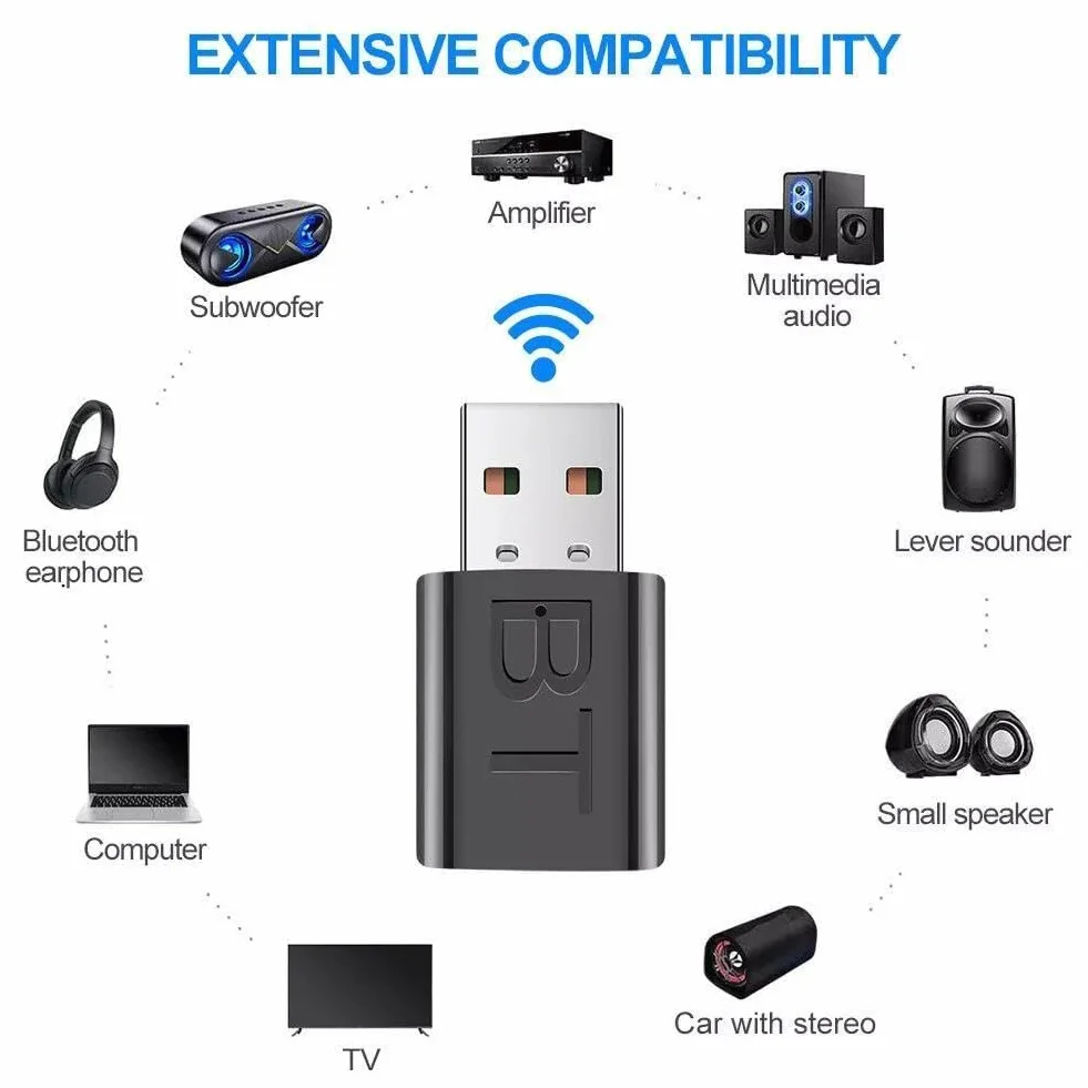 Odbiornik nadajnika USB Bluetooth 5.0, mini adapter audio, USB Bluetooth Bluetooth nadajnik odbiornik 5.0 samochód
