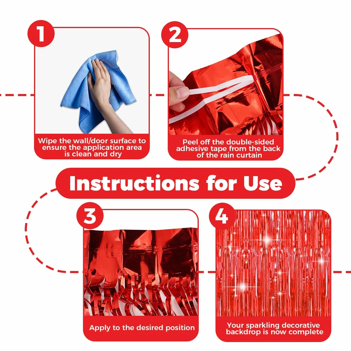 Rideau Métallique de Frange Rouge 1x2m Tinsel Décoration Fête Anniversaire Mariage