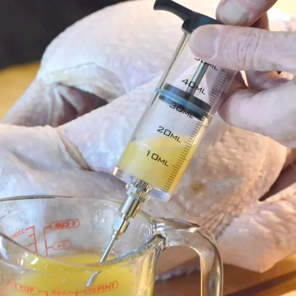 Seringue Alimentaire Acier Inoxydable Injecteur de Marinade 3 Aiguilles pour Dinde Bœuf Poulet