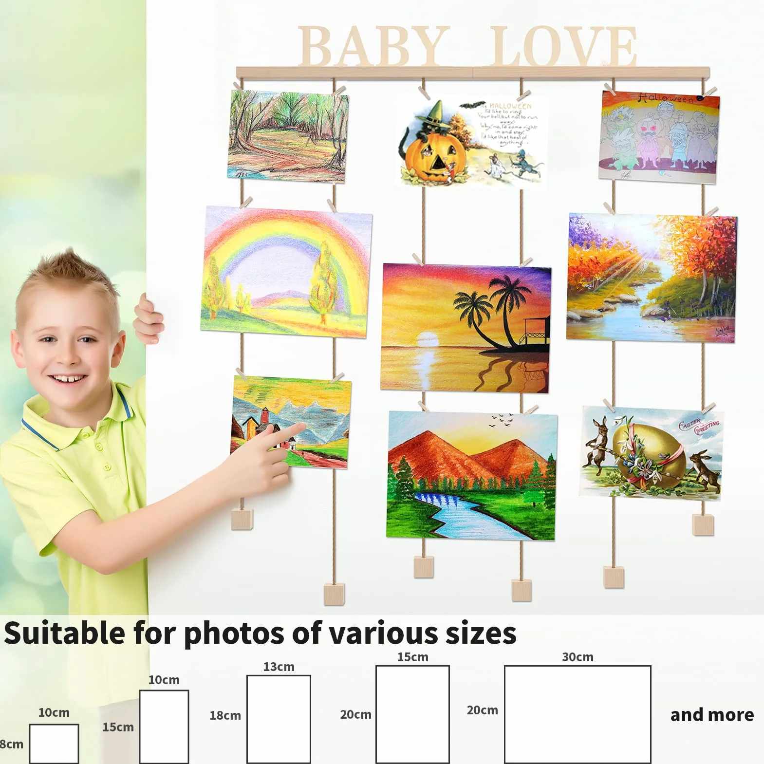 Cadre Photo Pele Mele Mural en Bois Décoration Maison avec Pince et Lettres