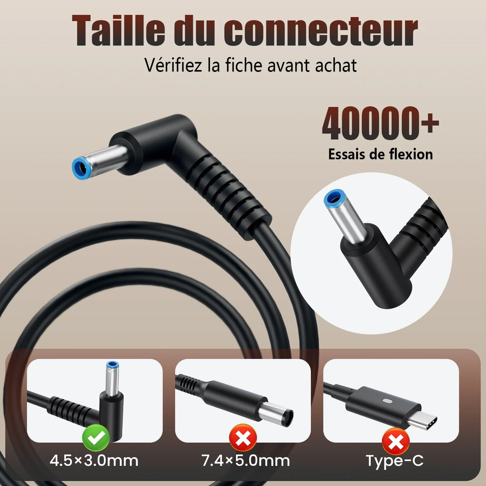 Chargeur Ordinateur Portable 45W Compatible HP Elitebook 840 850 ProBook 430 440 450 Pavilion X360 Stream Envy 19.5V 2.31A