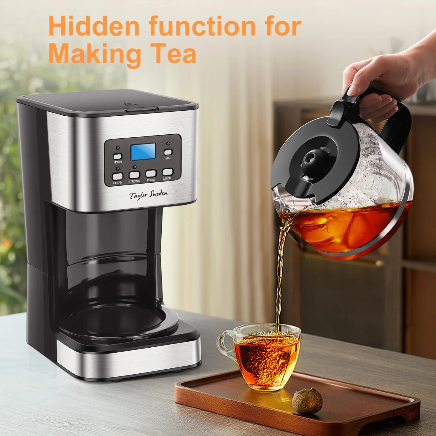 Taylor Swoden Cafetiere Filtre, Programmable 24h Cafetiere Electrique 1,5L à 12 tasses, Machine a Cafe Maintien au Chaud et Anti-Goutte 40 Min, Infusion Rapide, 950W, 0% BPA, Noir - Darcy