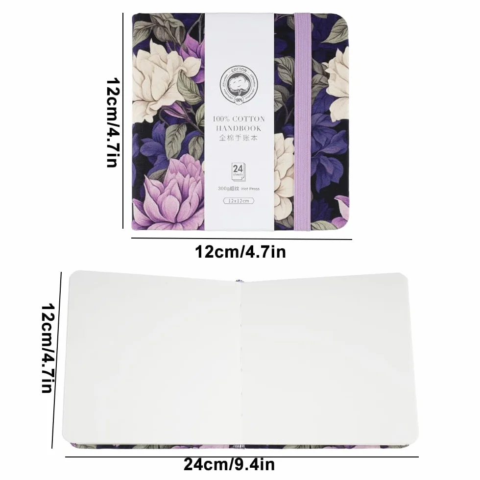 Carnet Aquarelle Mocrop 12x12cm 300g Coton 100% 24 Feuilles Grain Fin