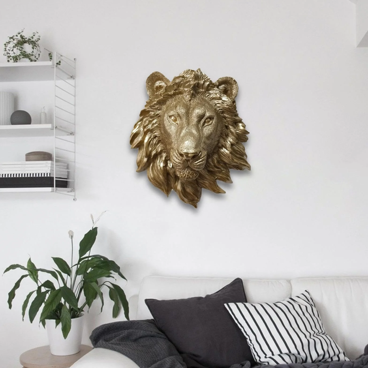 Sharplace Sculpture Murale Résine Tête Animal Lion Artisanat Art Mural Décoration Faite Main