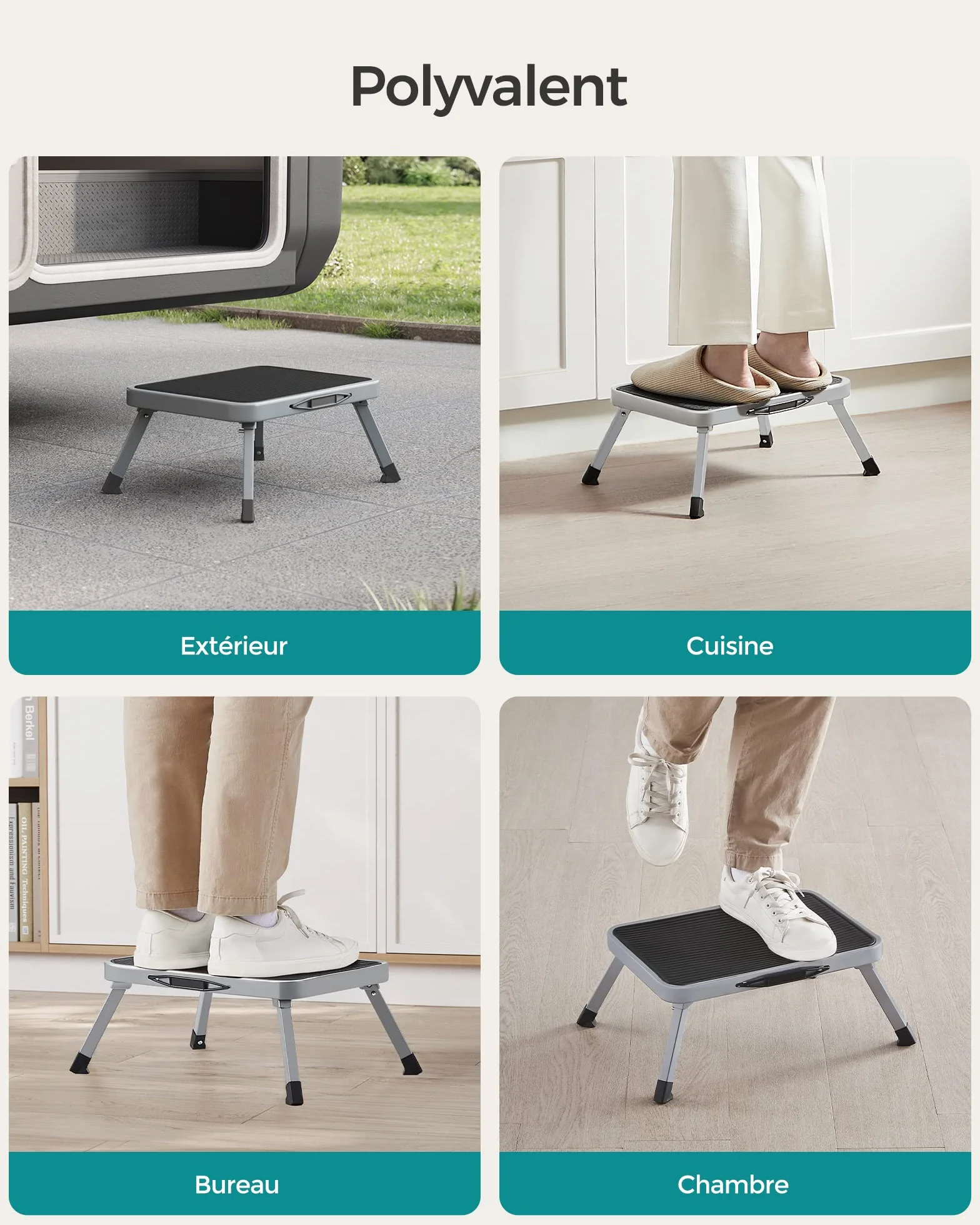 SONGMICS Marchepied Pliable Escabeau Acier 150 kg 32 x 44 x 17,5 cm Gris
