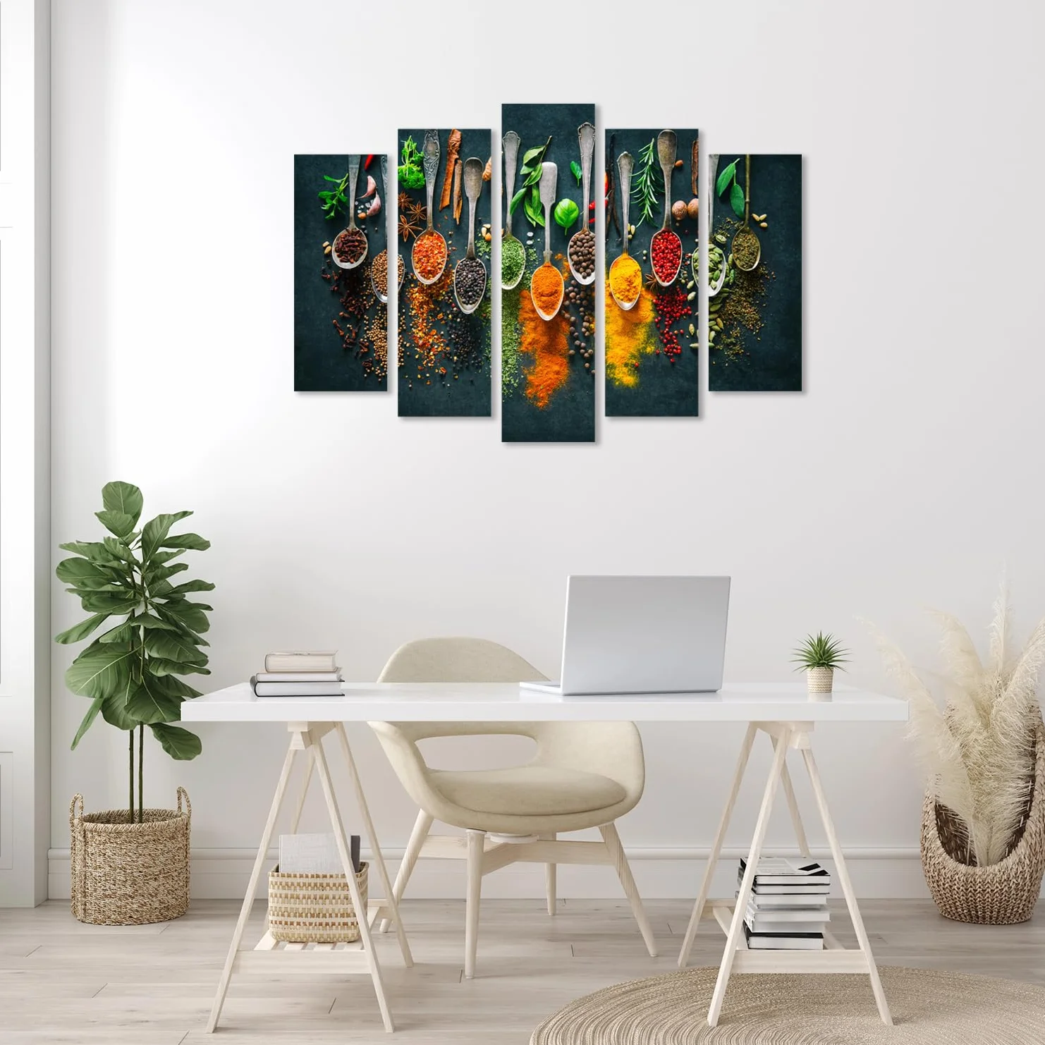 AREDE Lot de 5 Affiches murales Multi Panneaux Épices aux herbes | 120 x 80 cm | Tableau Art Décoration Murale pour la Maison, le Bureau, le Salon, la Chambre à coucher - Prête à être accrochée