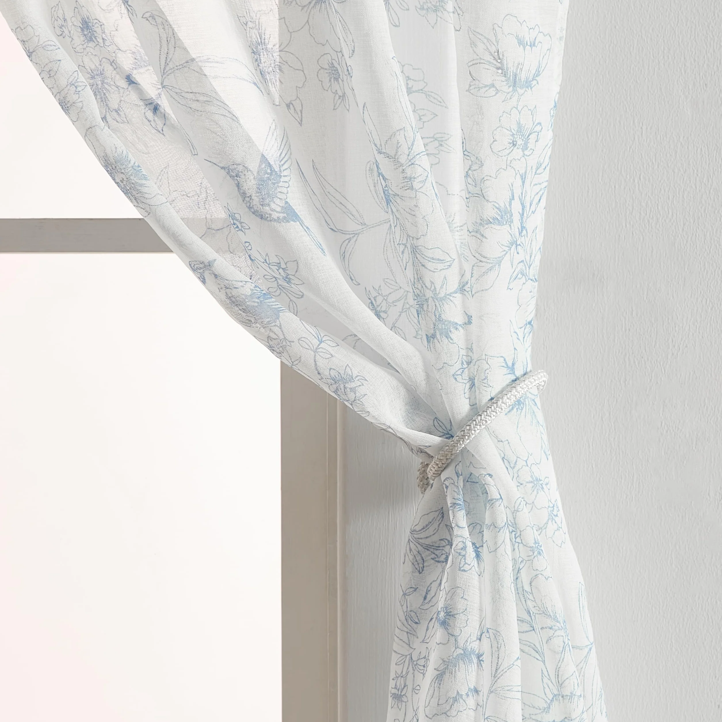 Laura Ashley Barnette Lot de 4 Rideaux Passe-Tringle 243,8 cm Semi-Transparent Bleu