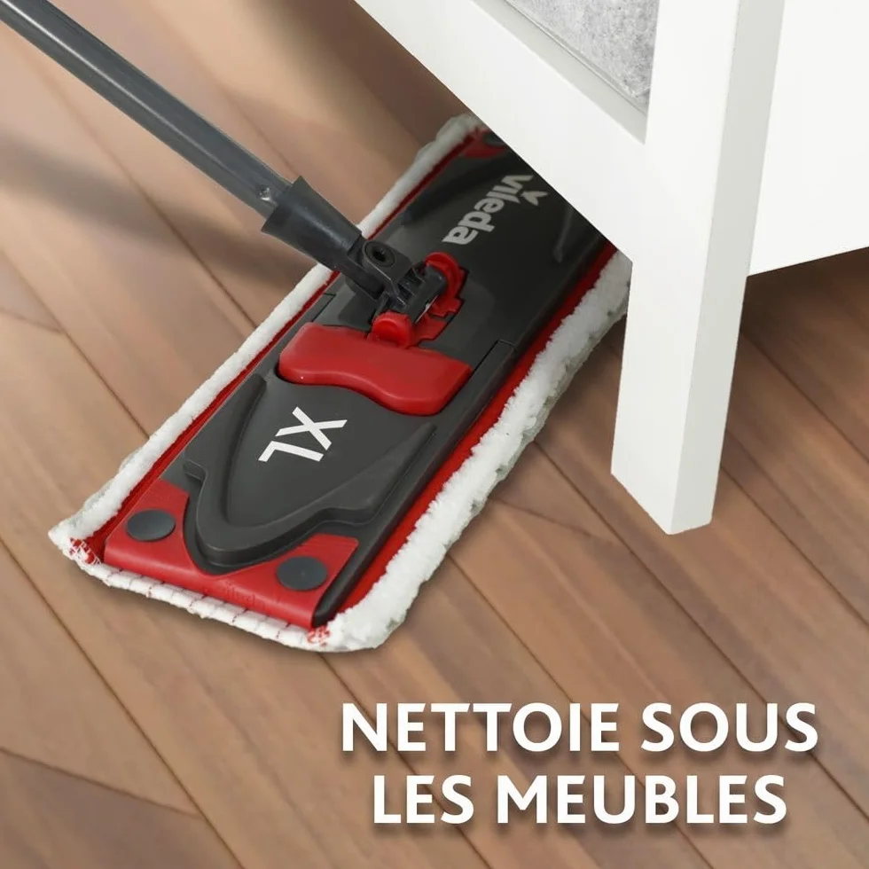 Vileda - Balai plat Ultramax Turbo XL - Kit Laveur de Sol avec Balai Plat, Balai Serpillière Microfibre XL et Seau Essoreur à Pédale à Bec Verseur - Housse Microfibre 2 en 1 - Pour Tous Sols et Coins