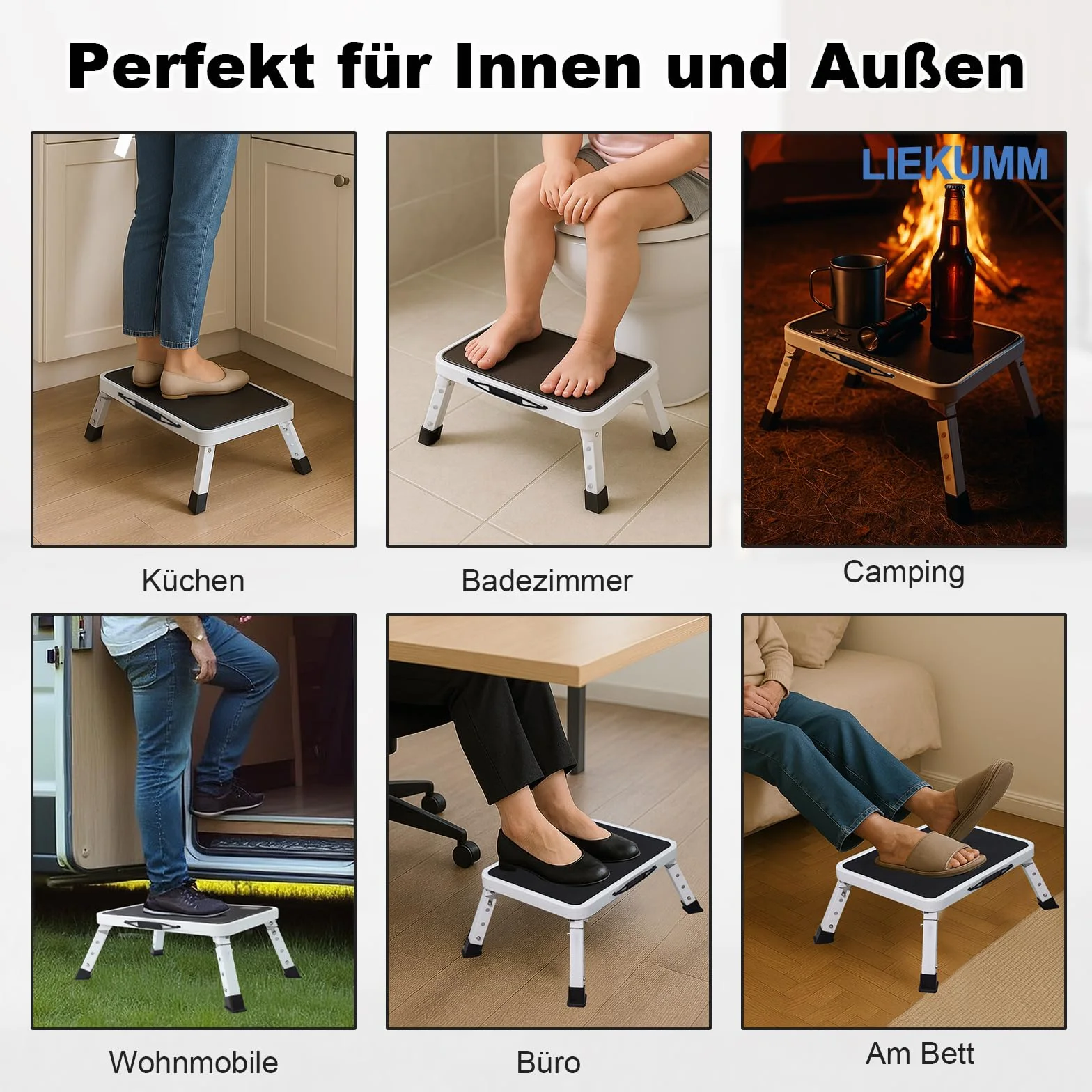 LIEKUMM Marchepied pliant à 3 niveaux, capacité de charge 150 kg, hauteur réglable, marchepied avec plateforme antidérapante, marche pour la maison, la cuisine, la salle de bain et le camping-car