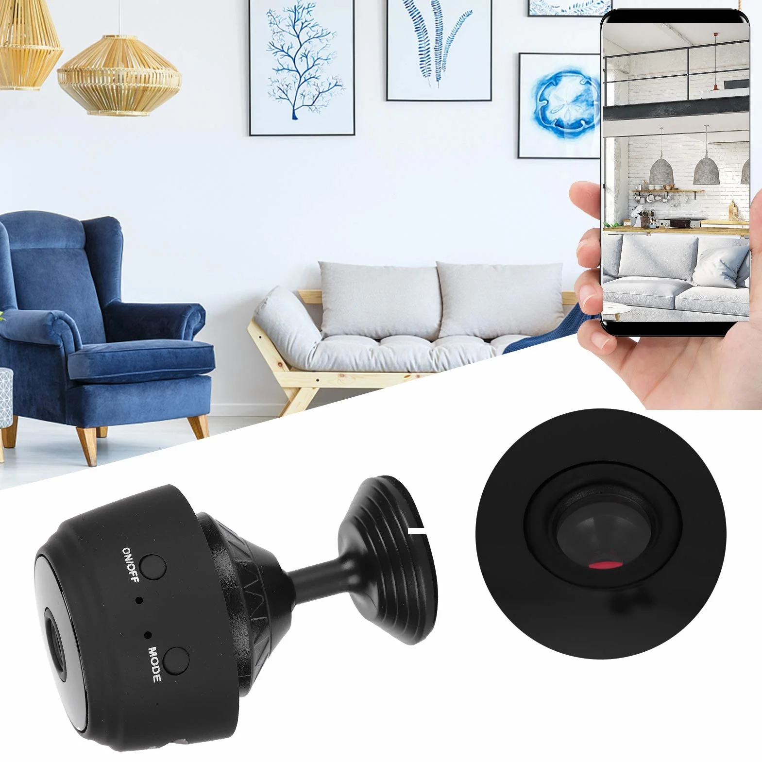 Mini Kamera Wi-Fi, Pilot Aplikacji A9 IR Night 1080P Bezprzewodowa Kamera Wideo HD Niania z Kątem Widzenia 150 Stopni dla Systemu Bezpieczeństwa w Domu(czarny)