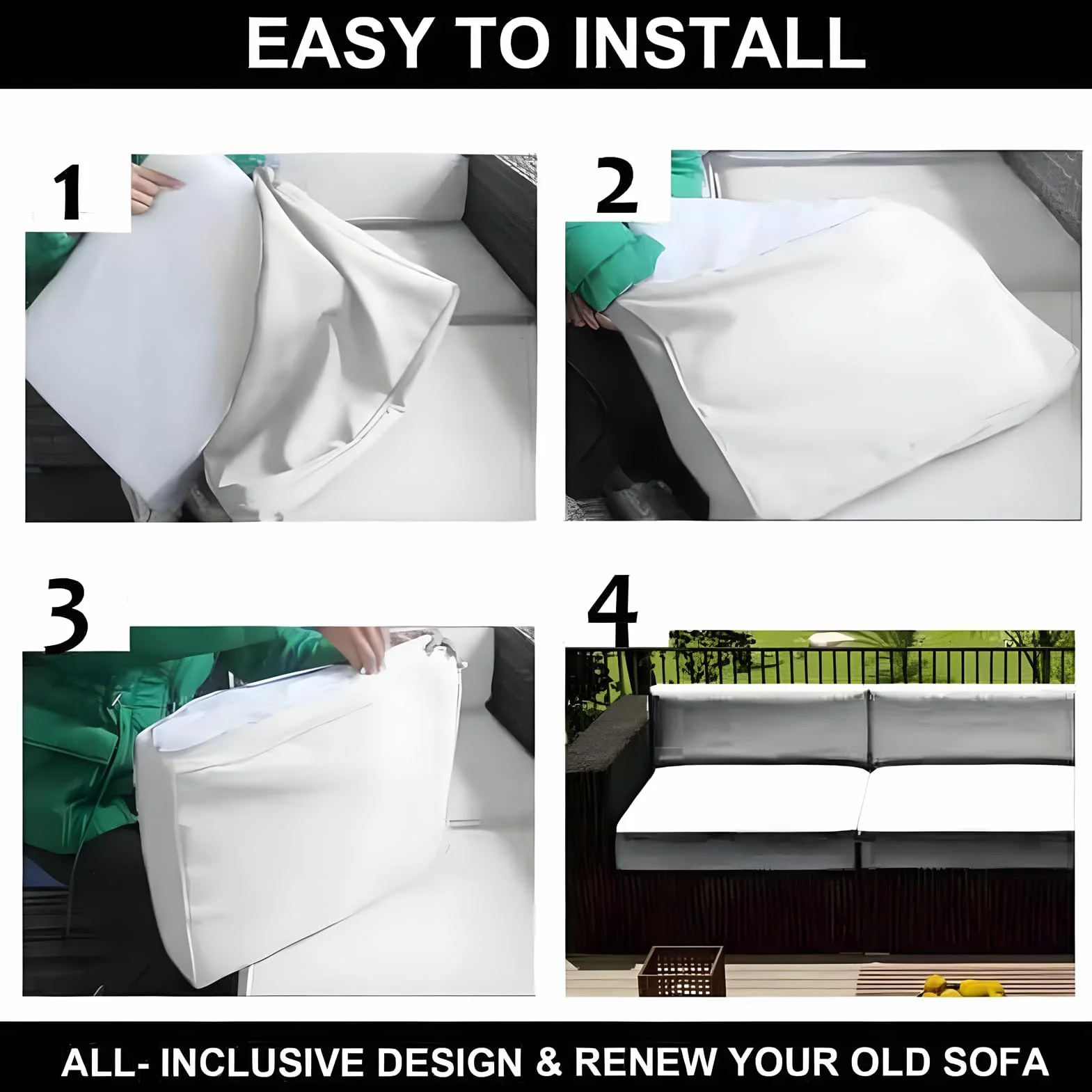 Lot de 4 Housses de Coussin Extérieur Imperméables en Oxford avec Fermeture Éclair, 33x65cm, Blanc