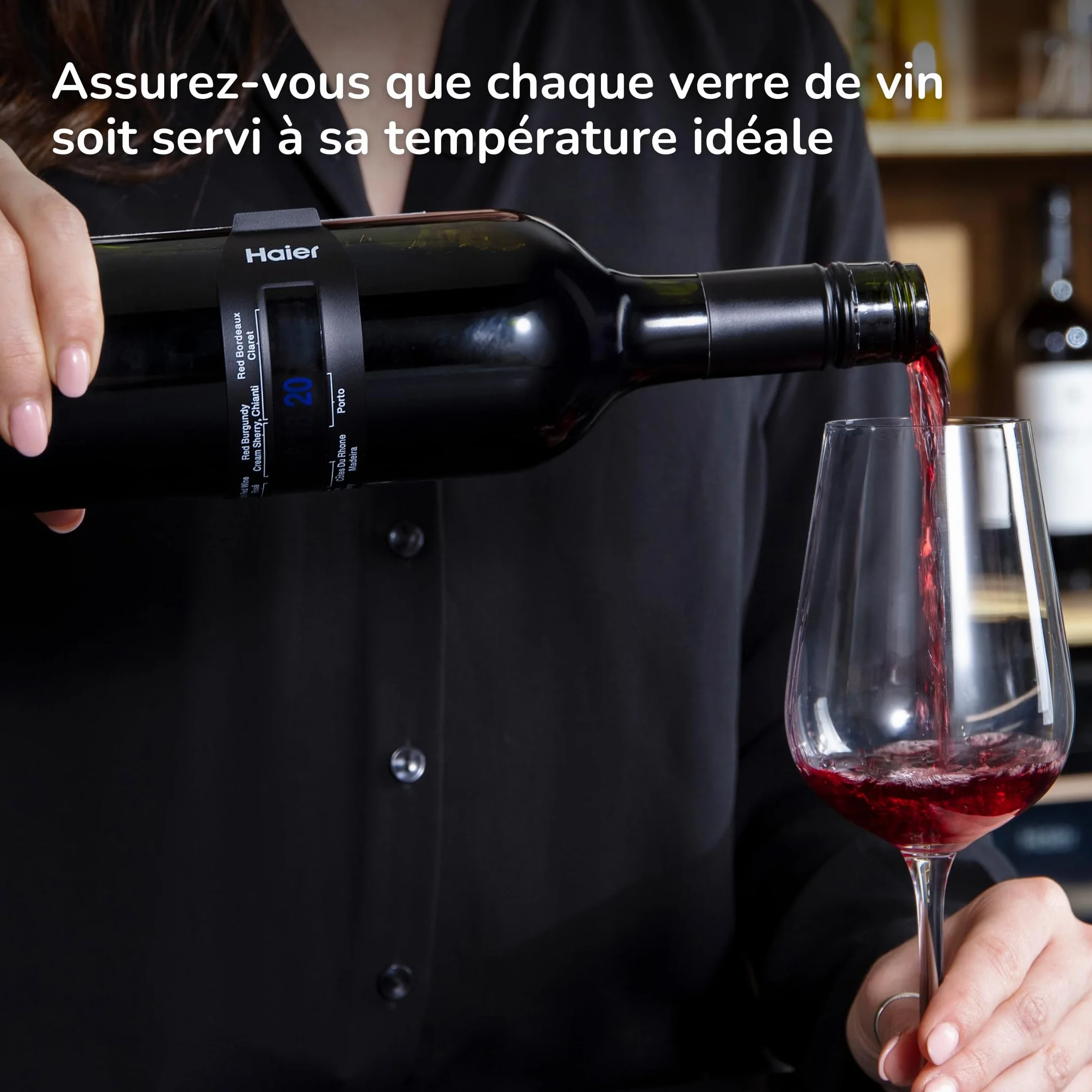 Haier Pack D'Accessoires à Vin - Pompe vide air électrique, conservez votre Bouteille jusqu'à 7 jours après ouverture - Thermomètre à vin, Indicateur de Température pour un service optimal