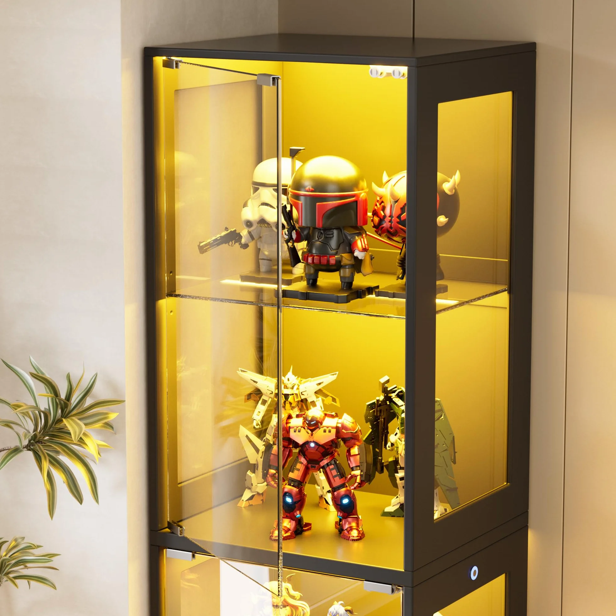 Vitrine en Verre avec LED, Vitrine pour Collection, 4 Couches Multifonction en Verre Debout,Armoir de Vitrine Moderne,Armoire de Salon de Collection,Jouets,Livres, 160x40x35cm