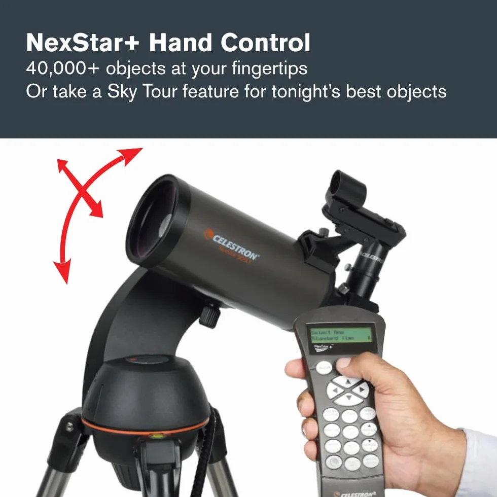 Celestron 22087 NexStar 90SLT - Przenosny skomputeryzowany teleskop Maksutowa-Cassegraina, uchwyt widelkowy z szybkozlaczka, taca na akcesoria i oprogramowanie „Starry Night” Special Edition, szary