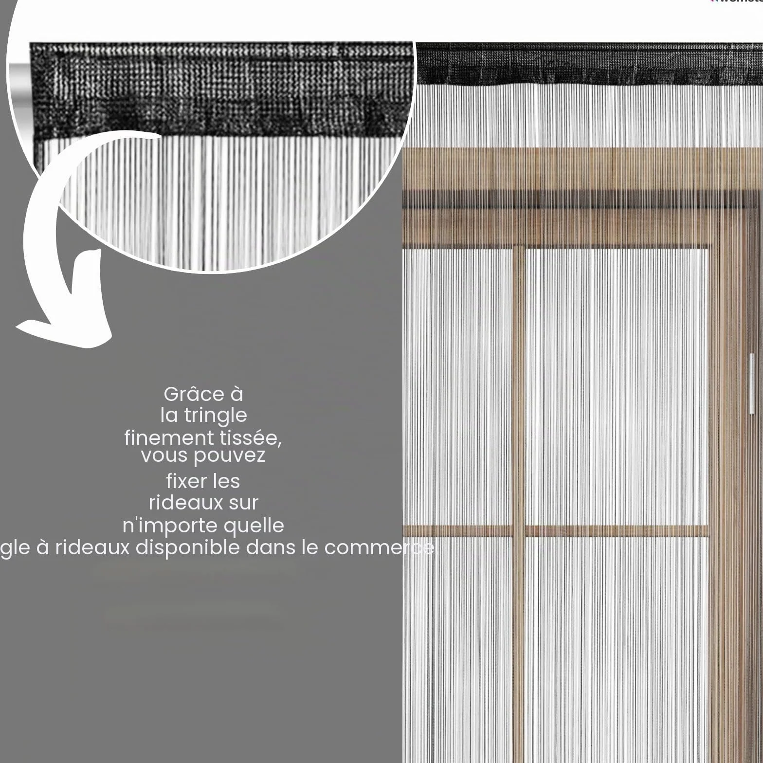 Rideau à Fils 90x245 cm Noir oekoTex Raccourcissable Lavable