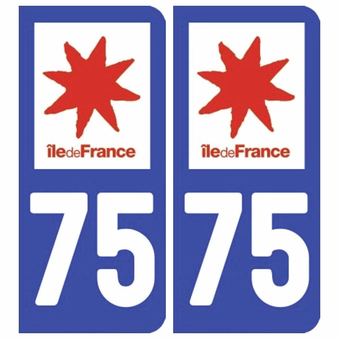 Autocollant Plaque Voiture Immatriculation Département 75 - 2 Stickers 10.2 cm x 4.6 cm