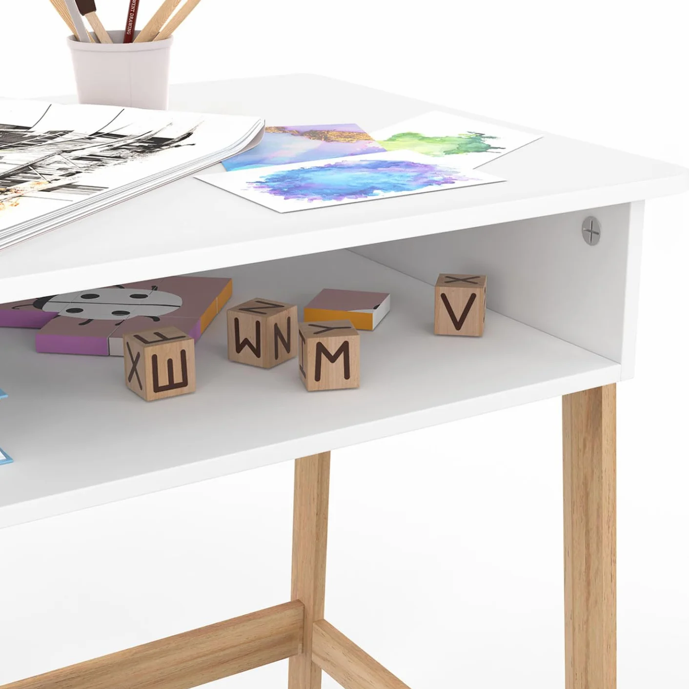 IDMarket - Ensemble Bureau Enfant Anatole avec Niche et 1 Chaise Blanc et Bois