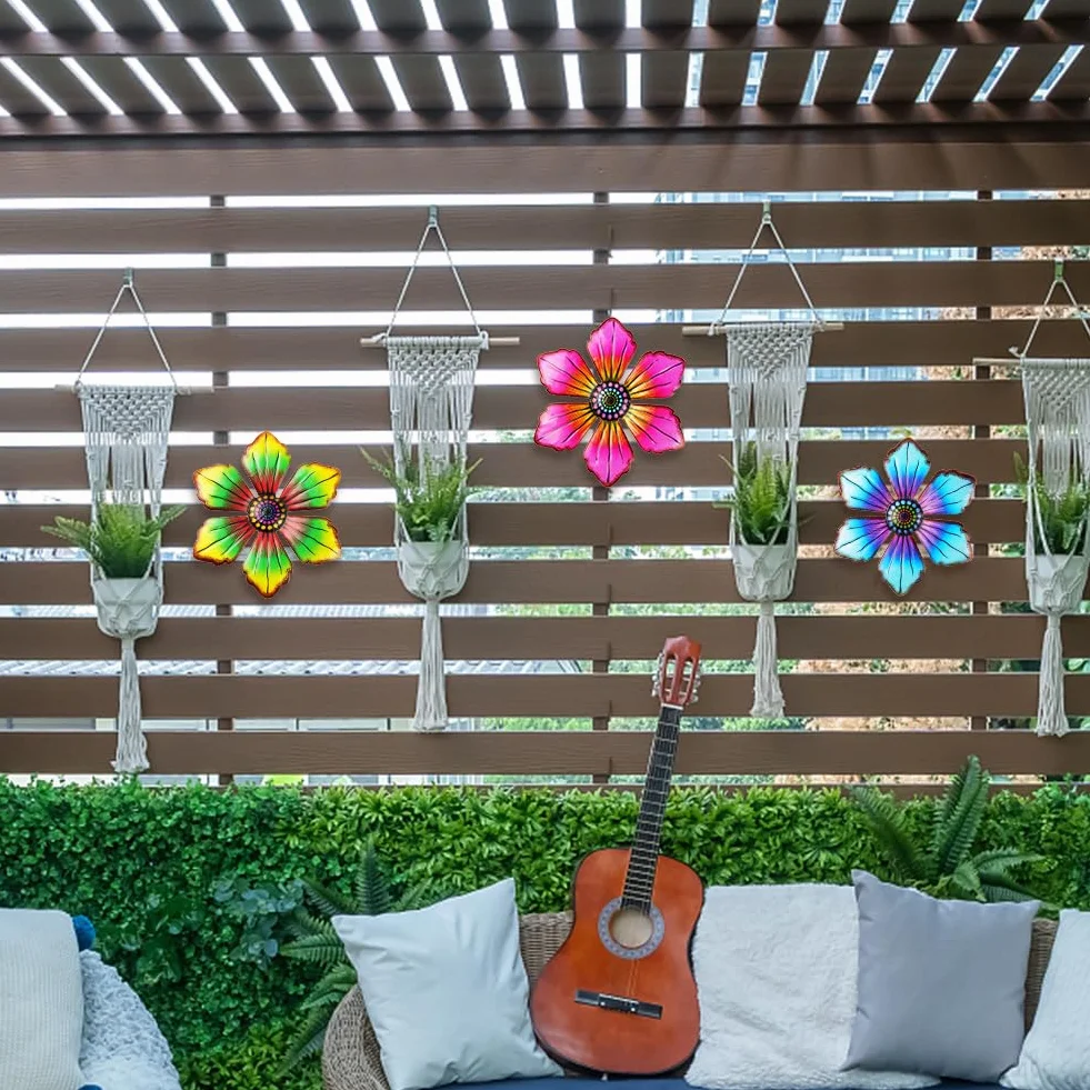 OFFCUP Fleurs en Métal 3pcs Décoration Murale Extérieur Jardin