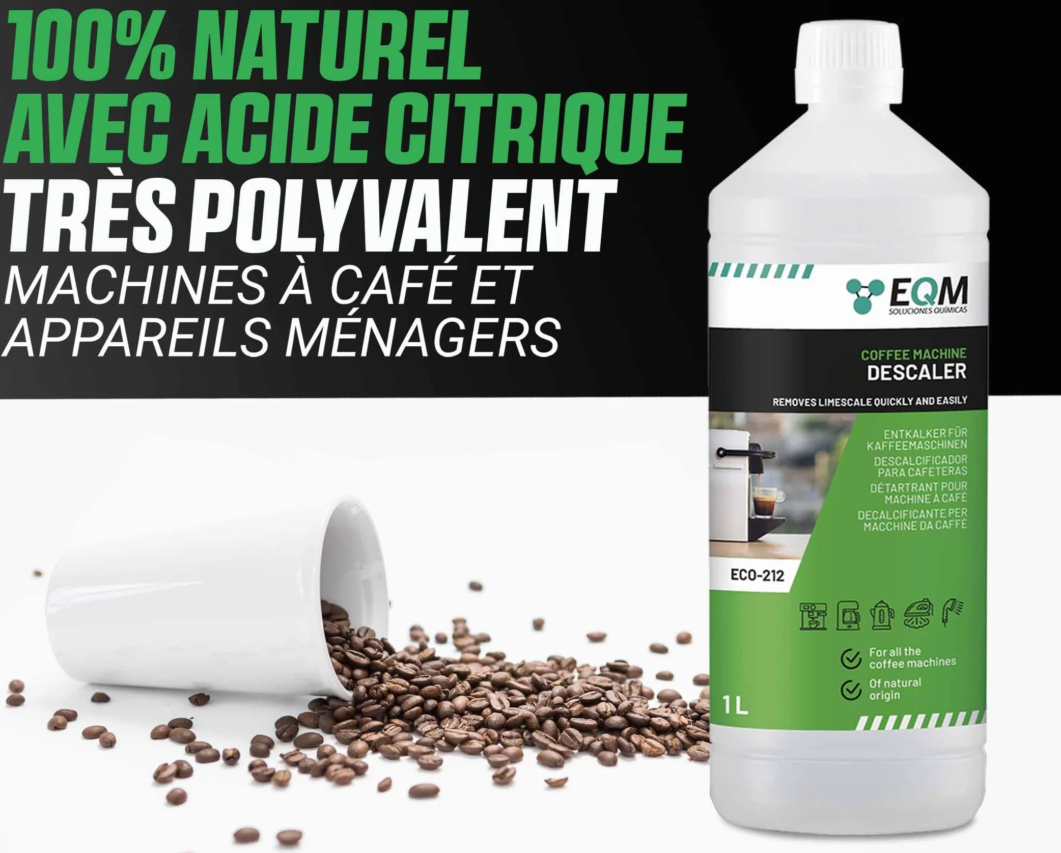 EQM ECO-212 Détartrant machine à café 1L origine naturelle