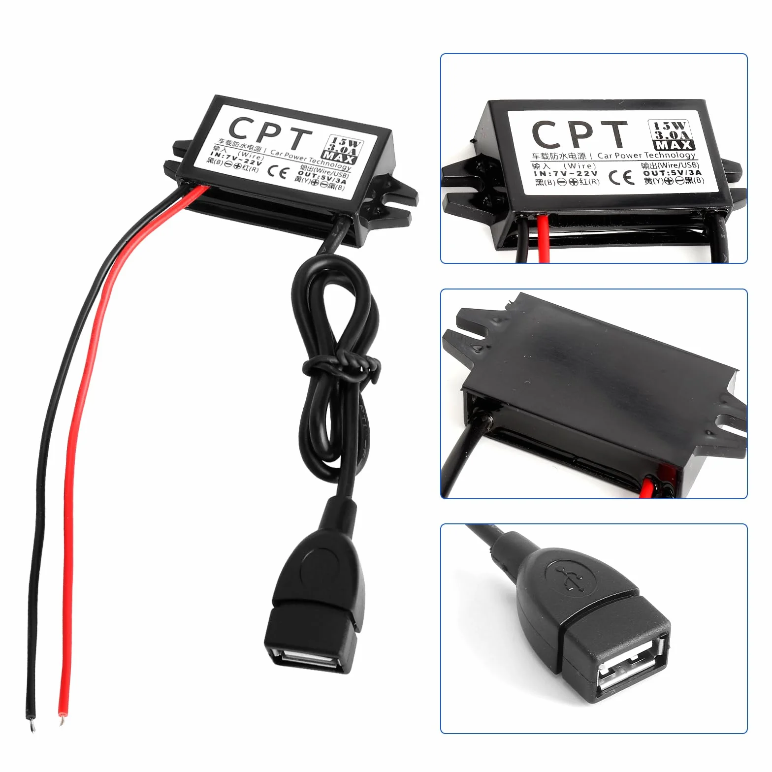 12 V na 5 V USB adapter do samochodu, konwerter DC DC Buck, regulator napięcia, 7 V-22 V, wejście USB 3 A 15 W, 12 V do motocykla, GPS, system monitoringu