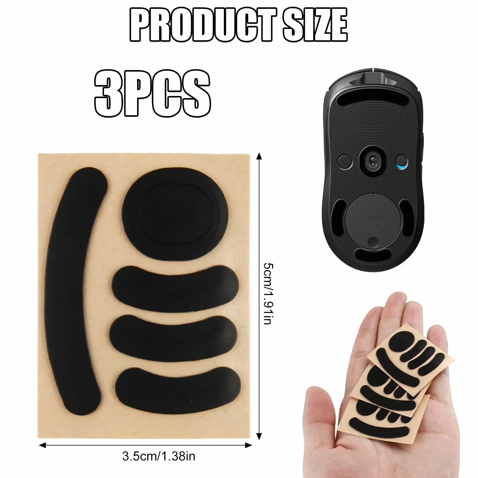 Logitech G Pro Wireless Patin Souris Remplacement autoadhésif Caoutchouc Souple Noir