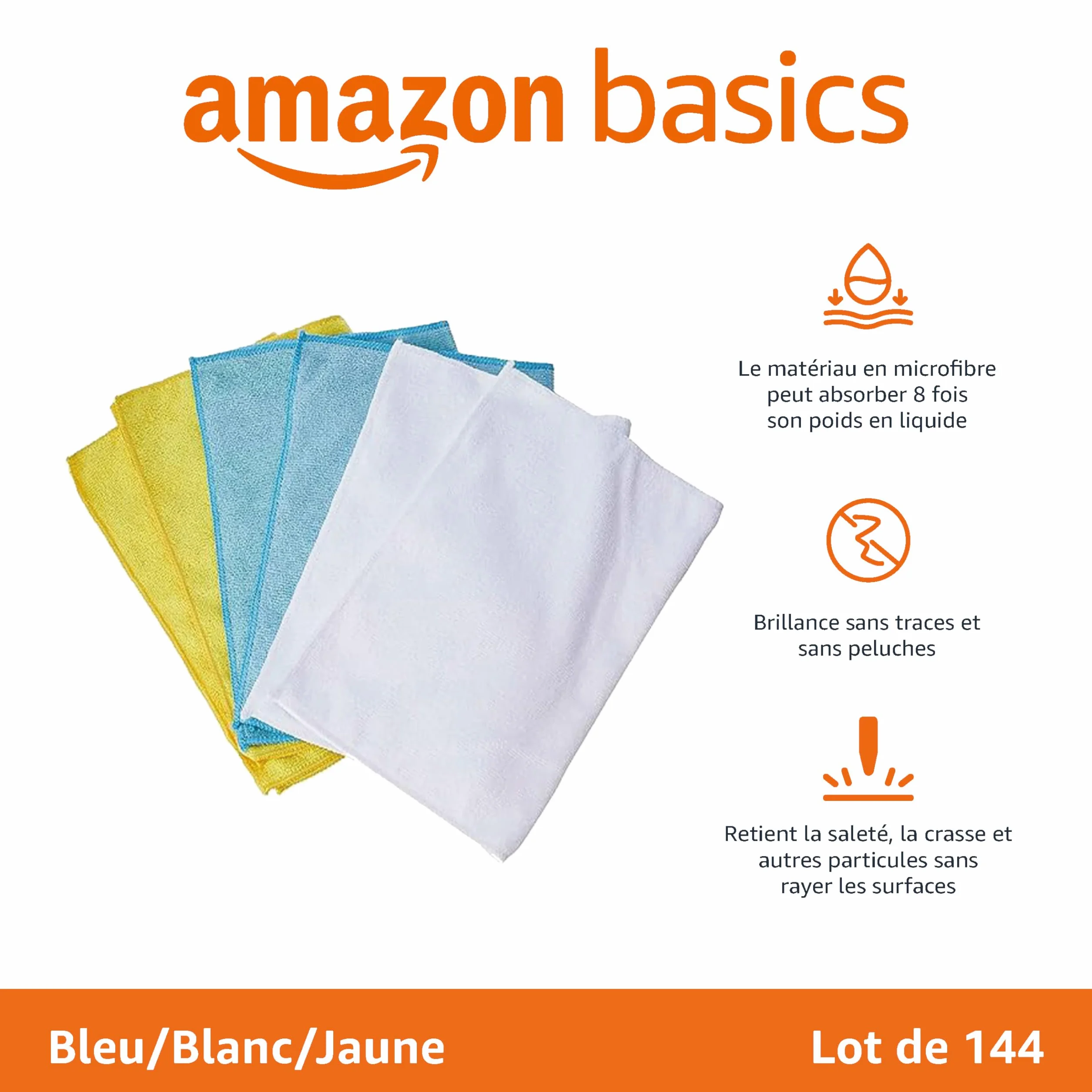 Amazon Basics Microfibre Chiffon de Nettoyage, Lot de 144, Multi, 30.5 x 40.6 cm