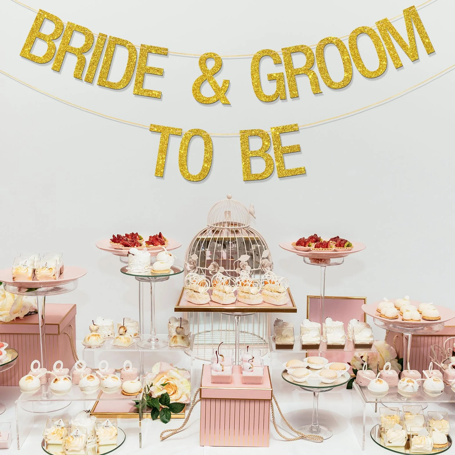 Bannière Bride & Groom to Be – Décorations de mariage – Paillettes dorées