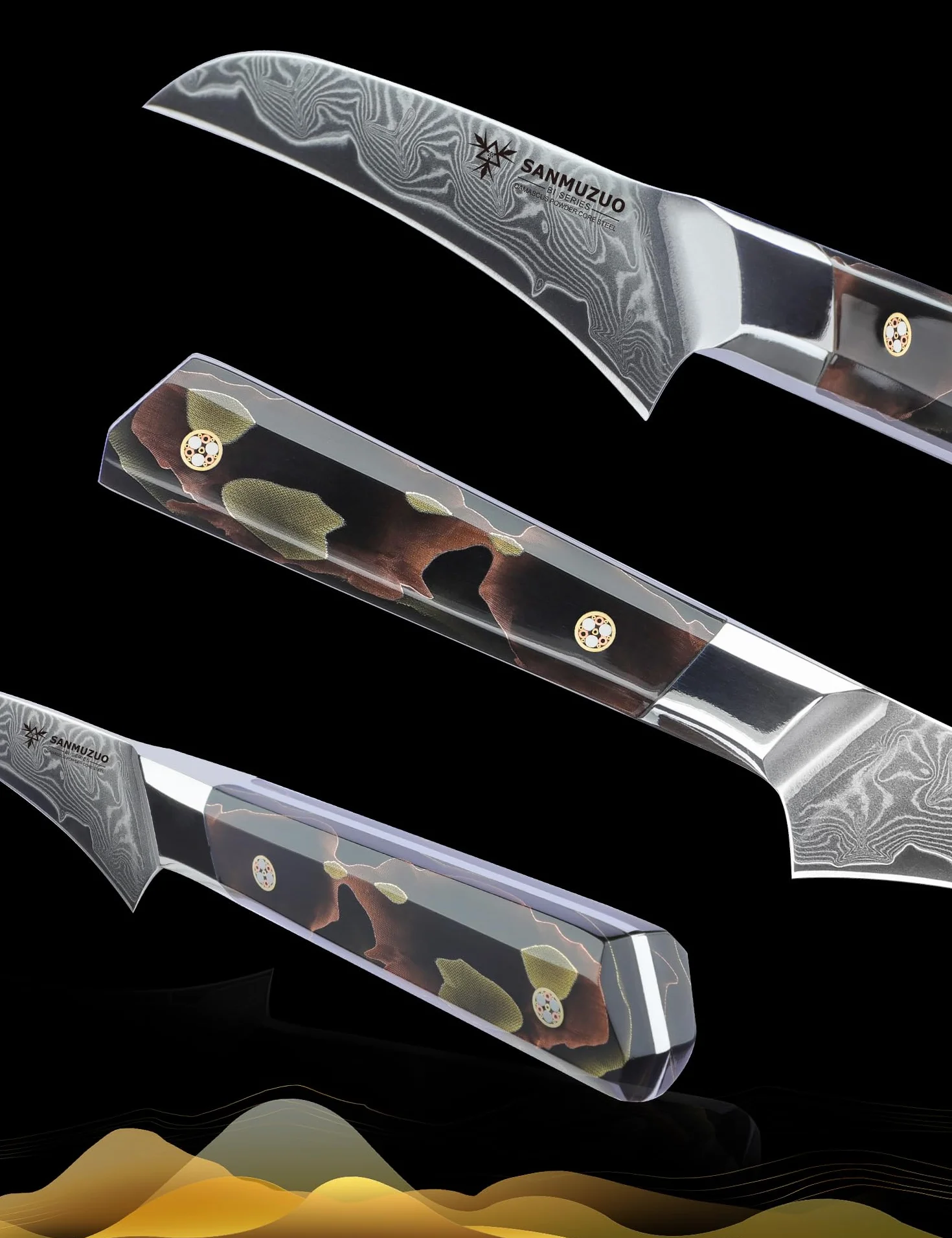 Couteau d'office 9 cm, couteau à éplucher professionnel, acier Damas ultra tranchant avec manche en résine pleine soie, série BI