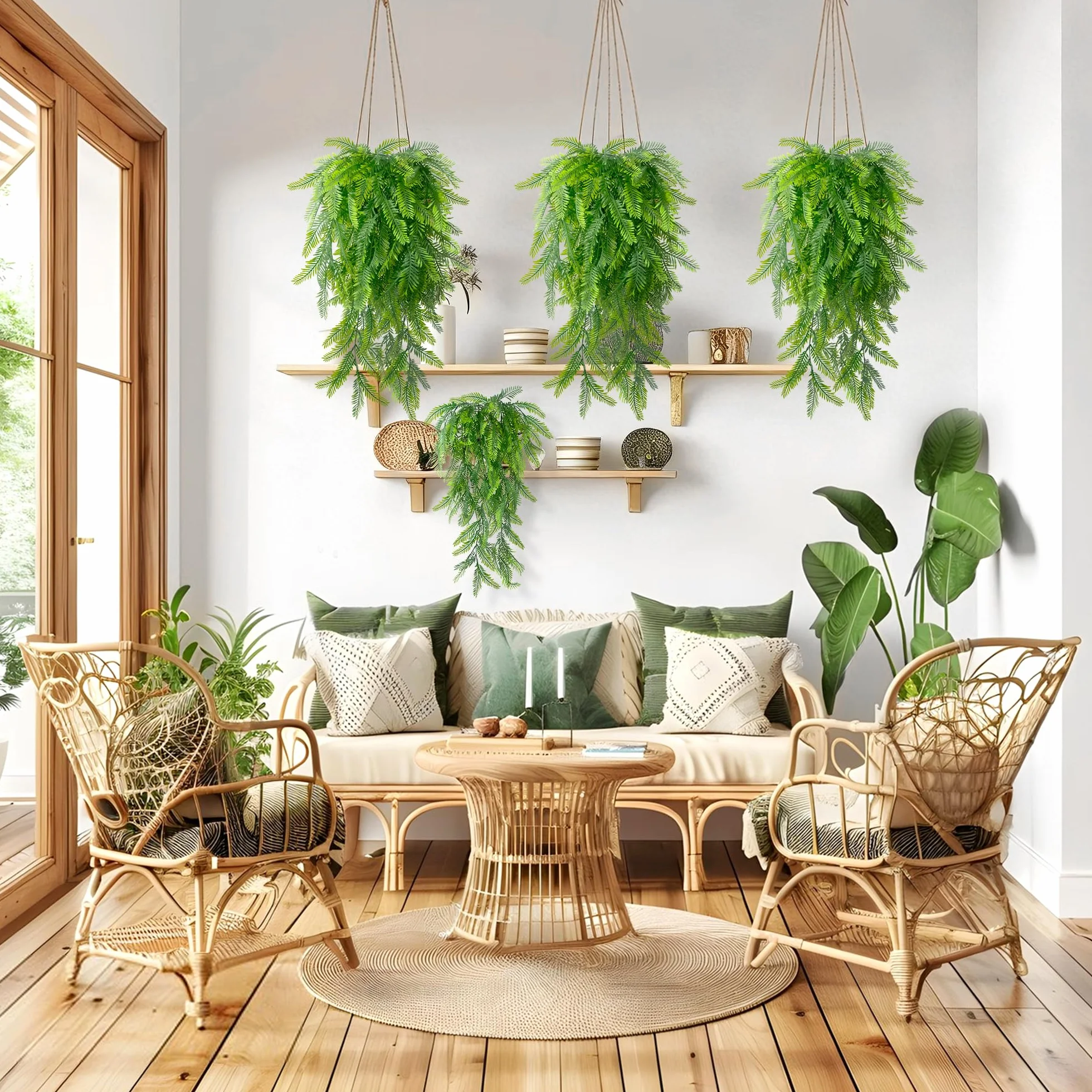 Fougère Artificielle Tombante 8Pcs Plantes Artificielles Suspendues Fausse Plante Verte Décor Intérieur Extérieur