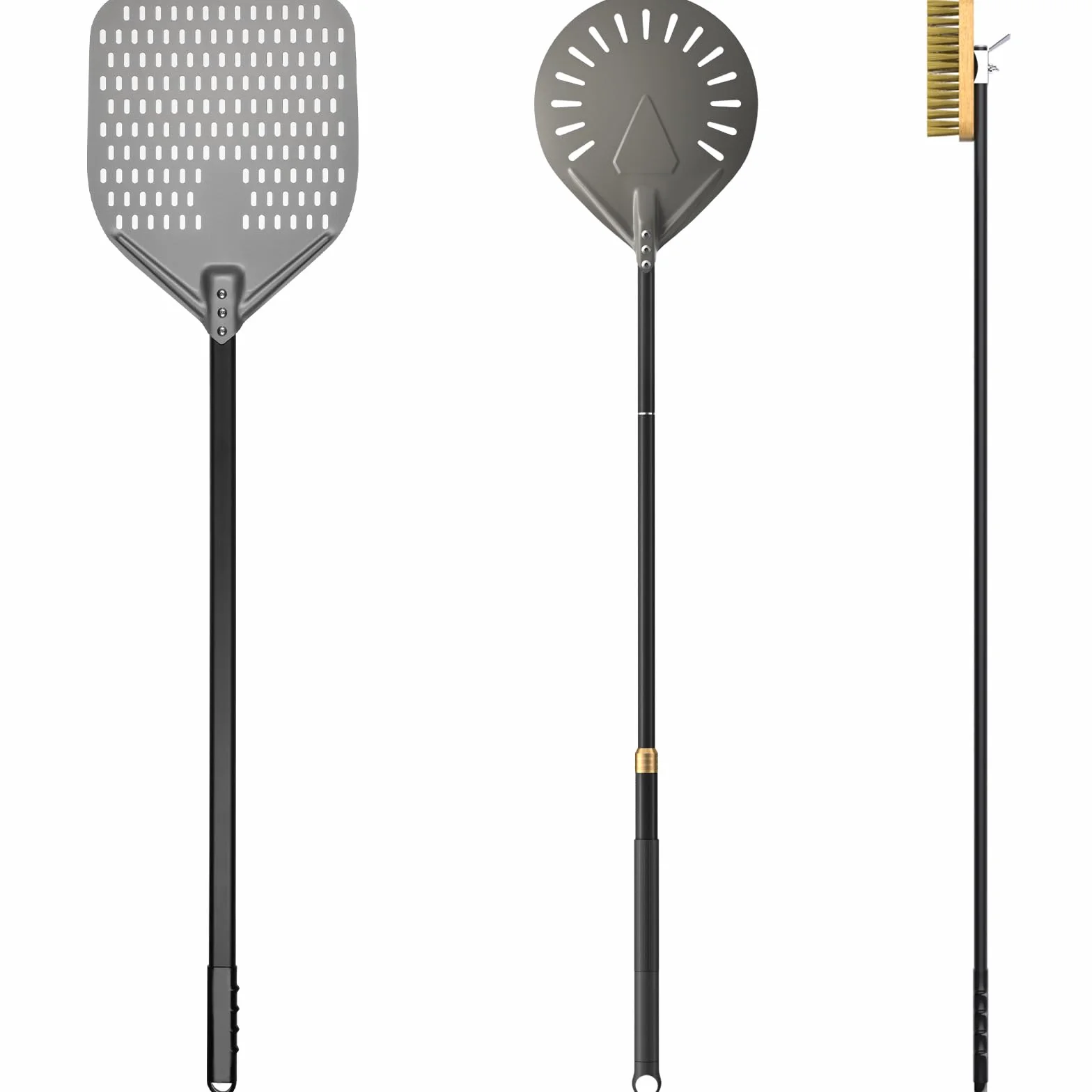 G.a HOMEFAVOR Pelle à Pizza Perforée De 12 Pouces En Aluminium Anodisé Dur De 9 Pouces, Brosse Pour Four à Pizza Ensemble De 3 Pièces Pour Four à Pizza