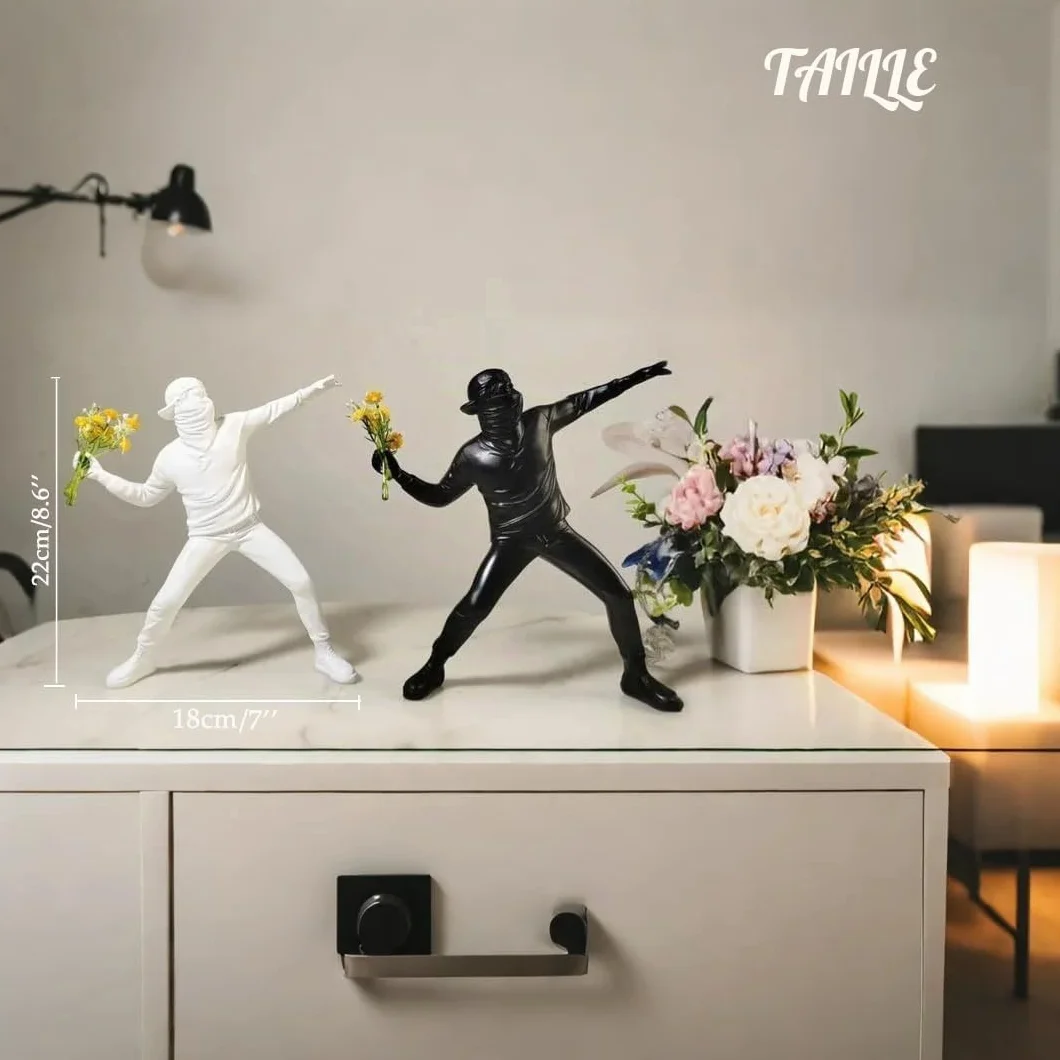 Sculpture Figurine Banksy, Décoration Salon Maison Statue Intérieure (Blanc)