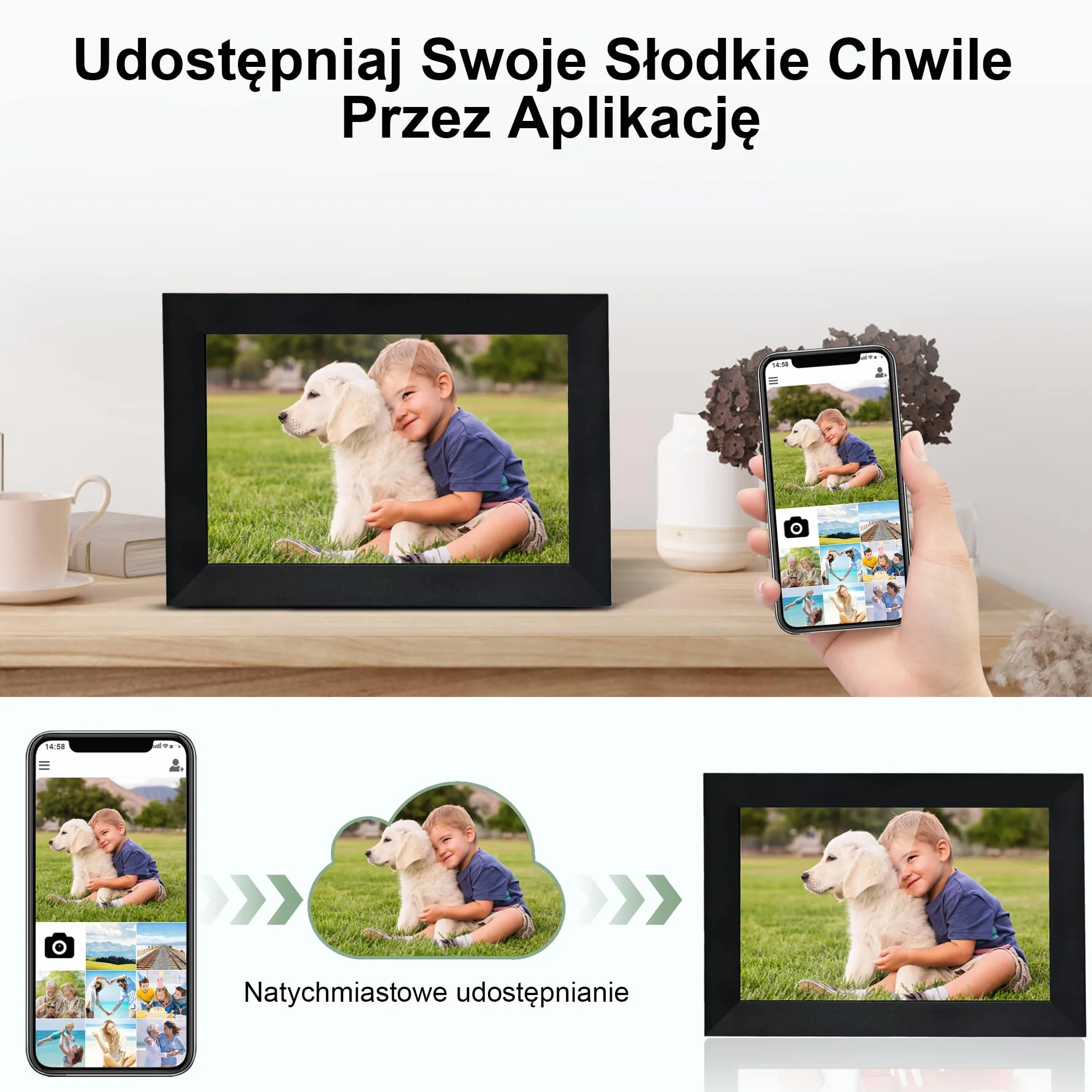Veidoo Frameo 10,1 cala 32GB WiFi – cyfrowa ramka na zdjęcia, ekran dotykowy HD IPS 1280x800, automatyczna rotacja, udostępnianie zdjęć przez aplikację Frameo i synchronizacja kalendarza