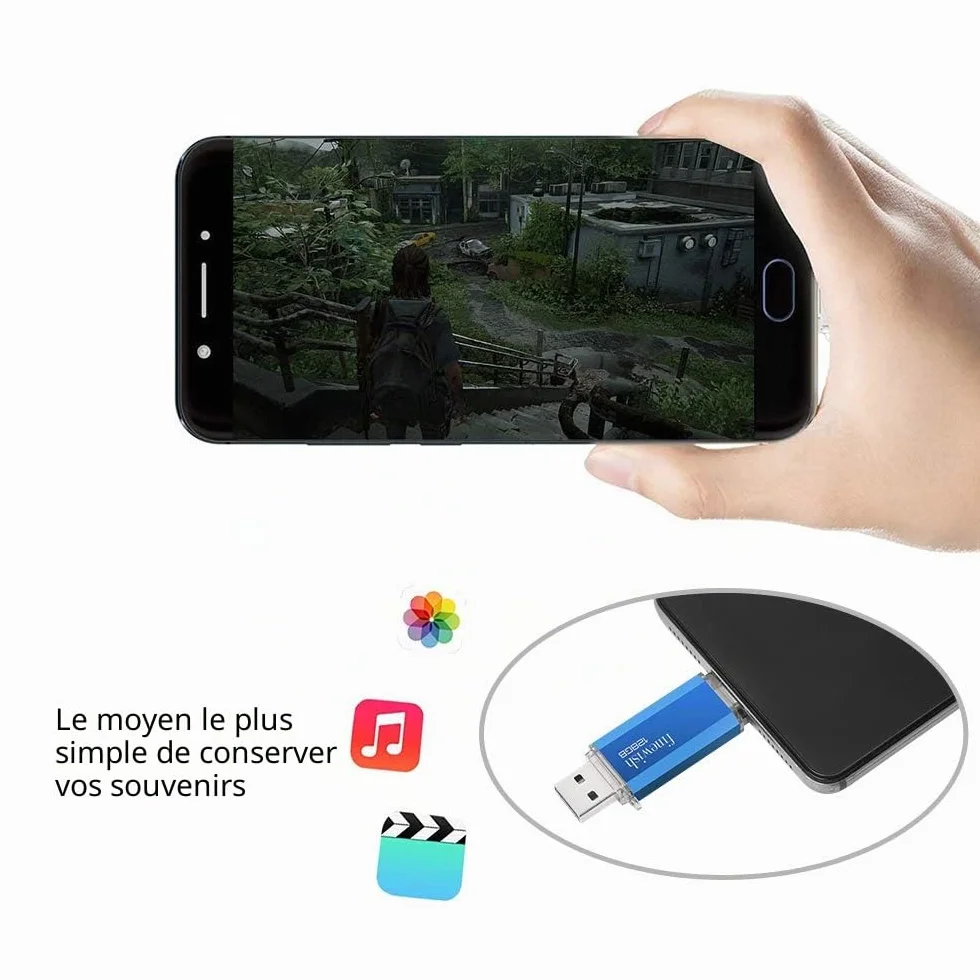 CLé USB 128 Go 2 en 1 USB C Pendrive Portable Type C Memory Stick pour Huawei Xiaomi Oneplus OTG Android (Bleu)