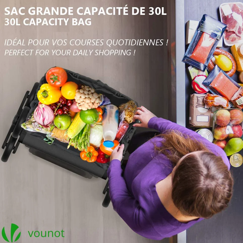 VOUNOT® Chariot de Courses 6 Roues Imperméable Pliable 2 en 1 Sac Oxford Noir
