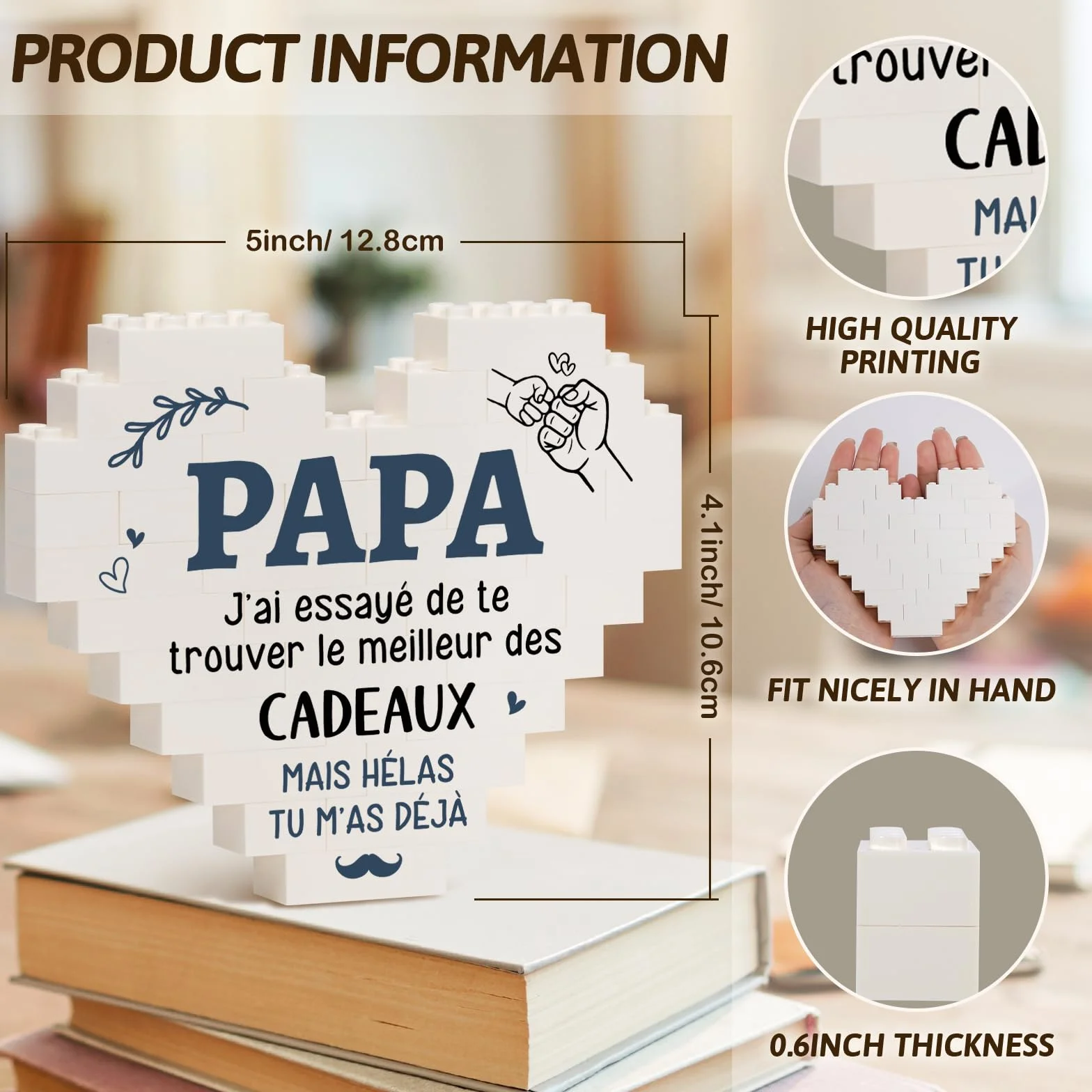 Plaque Cœur Cadeau Fête des Pères Original pour Papa
