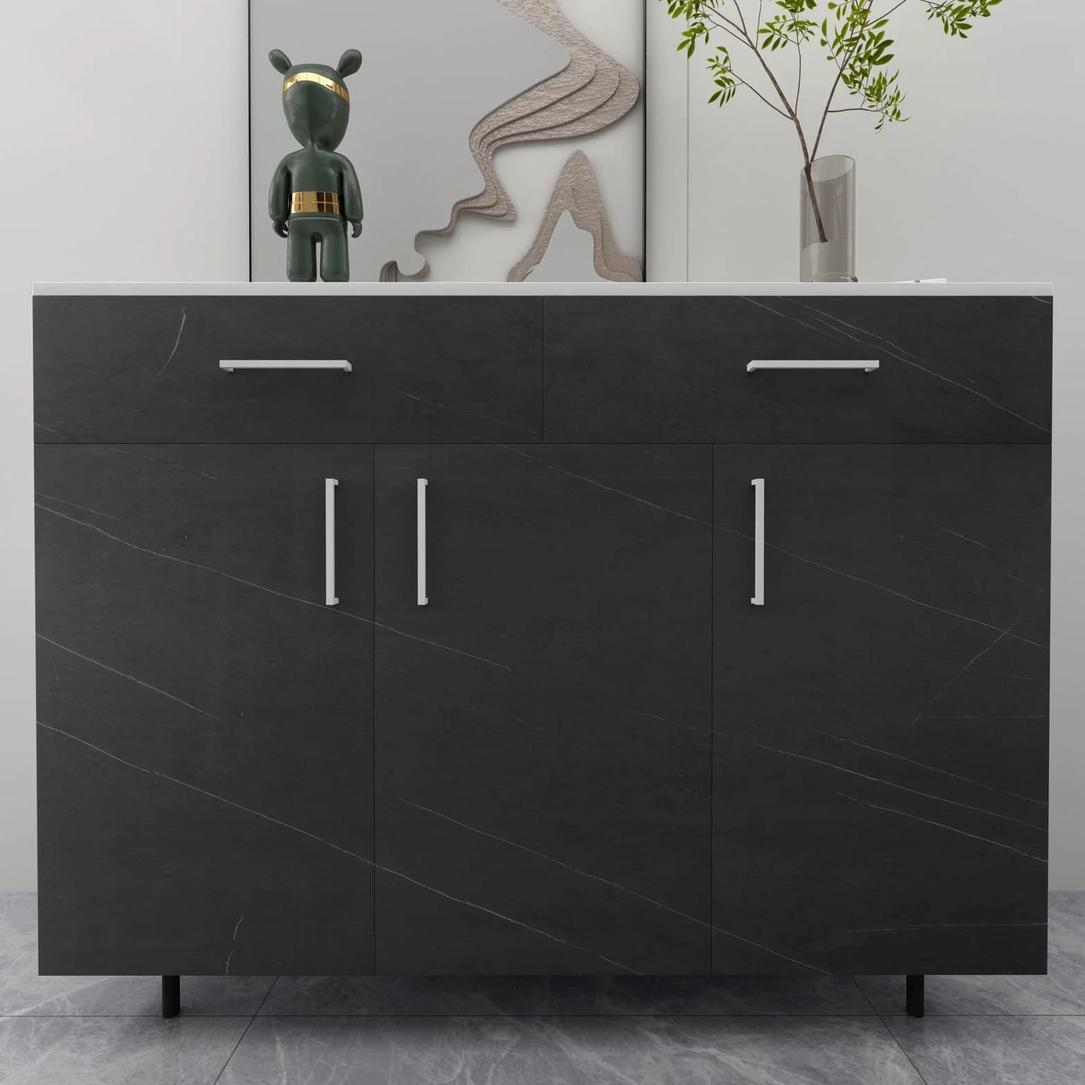 Decotalk Papier Peint Adhésif Marbre Noir 60x300cm Rouleau Vinyle Imperméable pour Meuble Cuisine