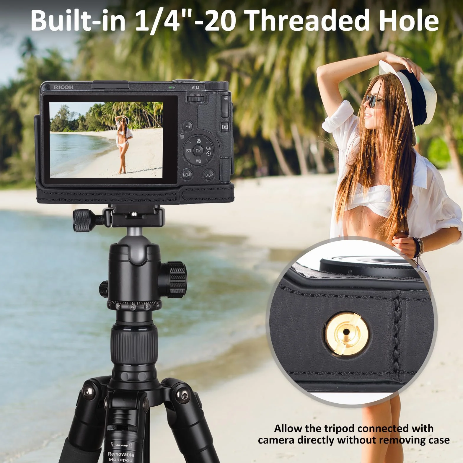 MUZIRI KENOKOO Półetui na aparat Ricoh GR IV GR III, etui ochronne premium z prawdziwej skóry, kompatybilne z aparatem cyfrowym GR IV/GR III, z otworem na spodzie i uchwytem, czarny, Retro