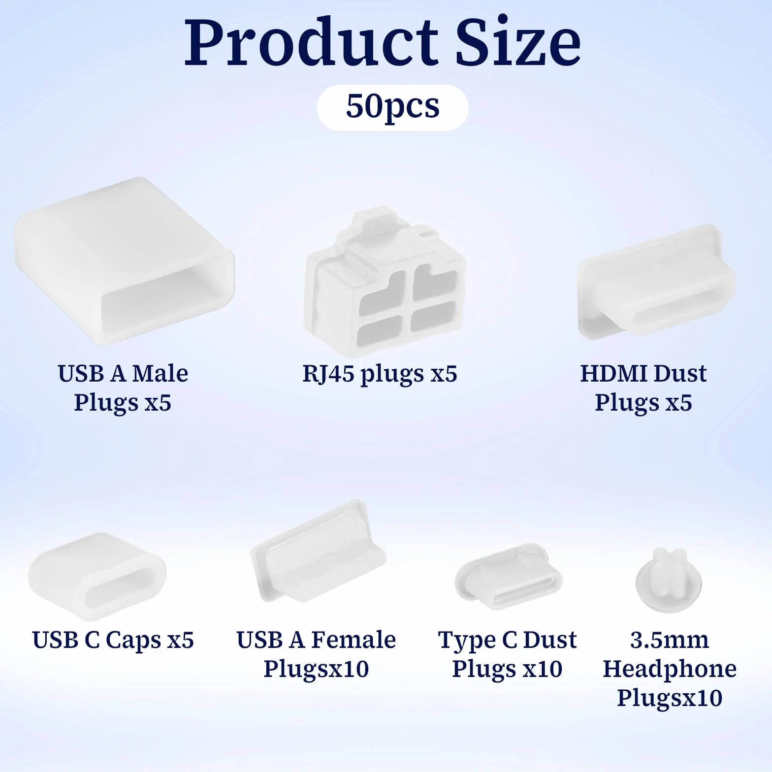 50 sztuk, 7 rodzajów nasadek ochronnych USB, silikonowe, ochrona przed kurzem USB A, port USB-C, ochrona przed kurzem, do USB A, żeńskie/męskie, słuchawki typu C, słuchawki 3,5 mm, HDMI