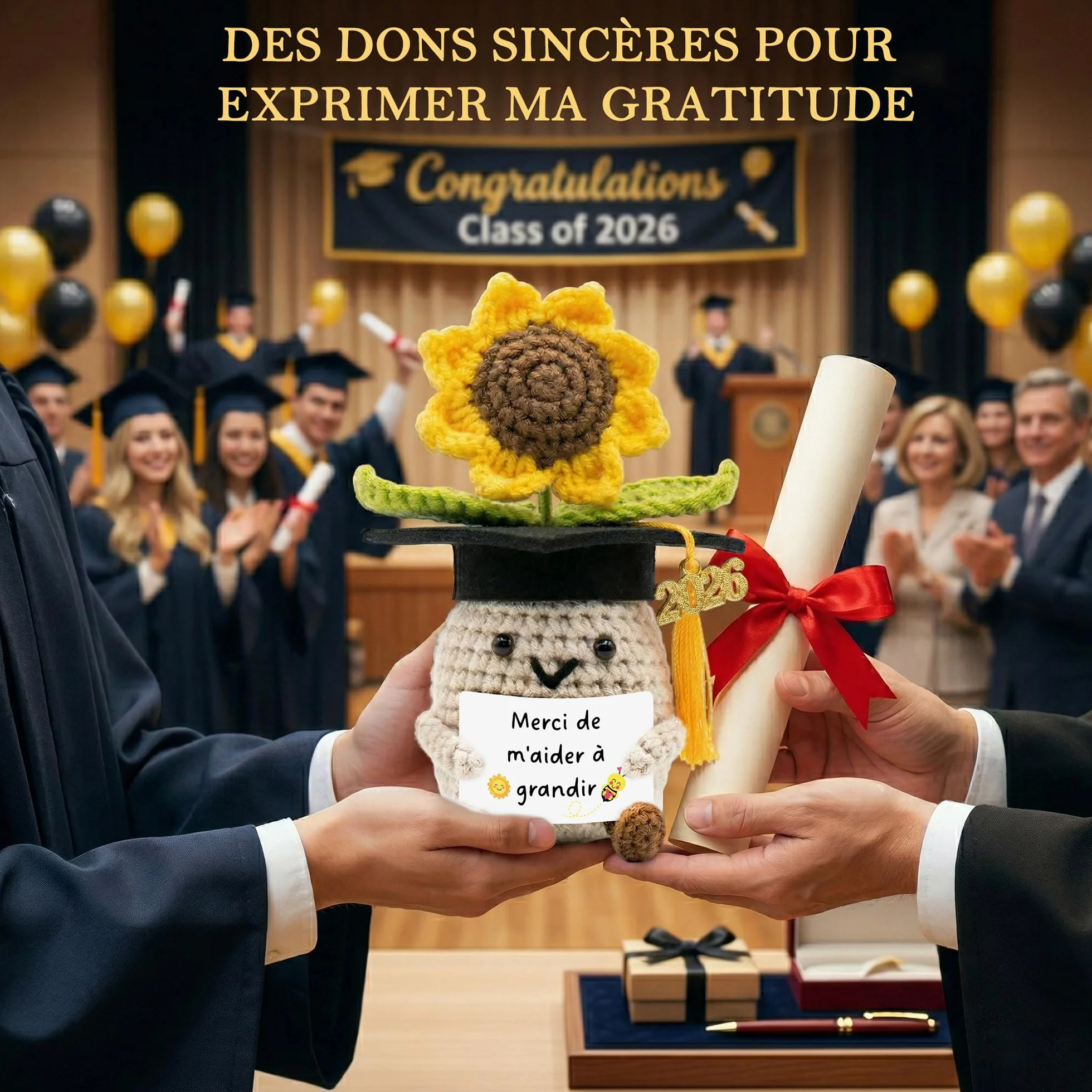 Cadeau Maîtresse d'École Fin d'Année - Tournesol au Crochet Fait Main - Idée Cadeau pour Retraite, Noël