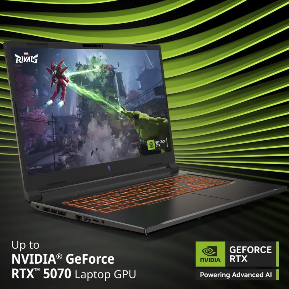 acer Nitro V 17 AI ANV17-61, Laptop Gaming 17.3", Full HD IPS (AMD Ryzen AI 9 365, 32 GB RAM, 1024 GB SSD, GeForce RTX 5070, Bez systemu operacyjnego), Czarny, Klawiatura QWERTY Hiszpański