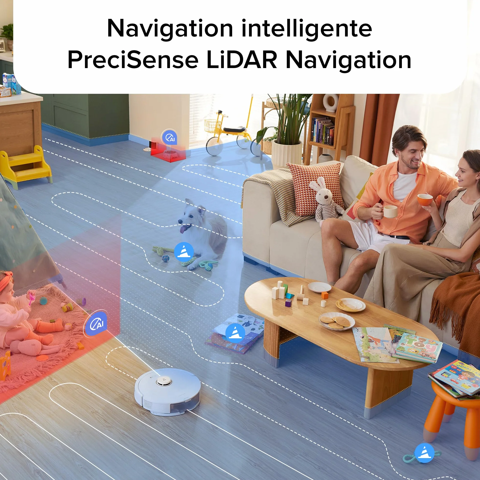 Roborock Q8 Max Aspirateur Robot Laveur 5500Pa Brosse DuoRoller Navigation LiDAR Blanc Reconditionné