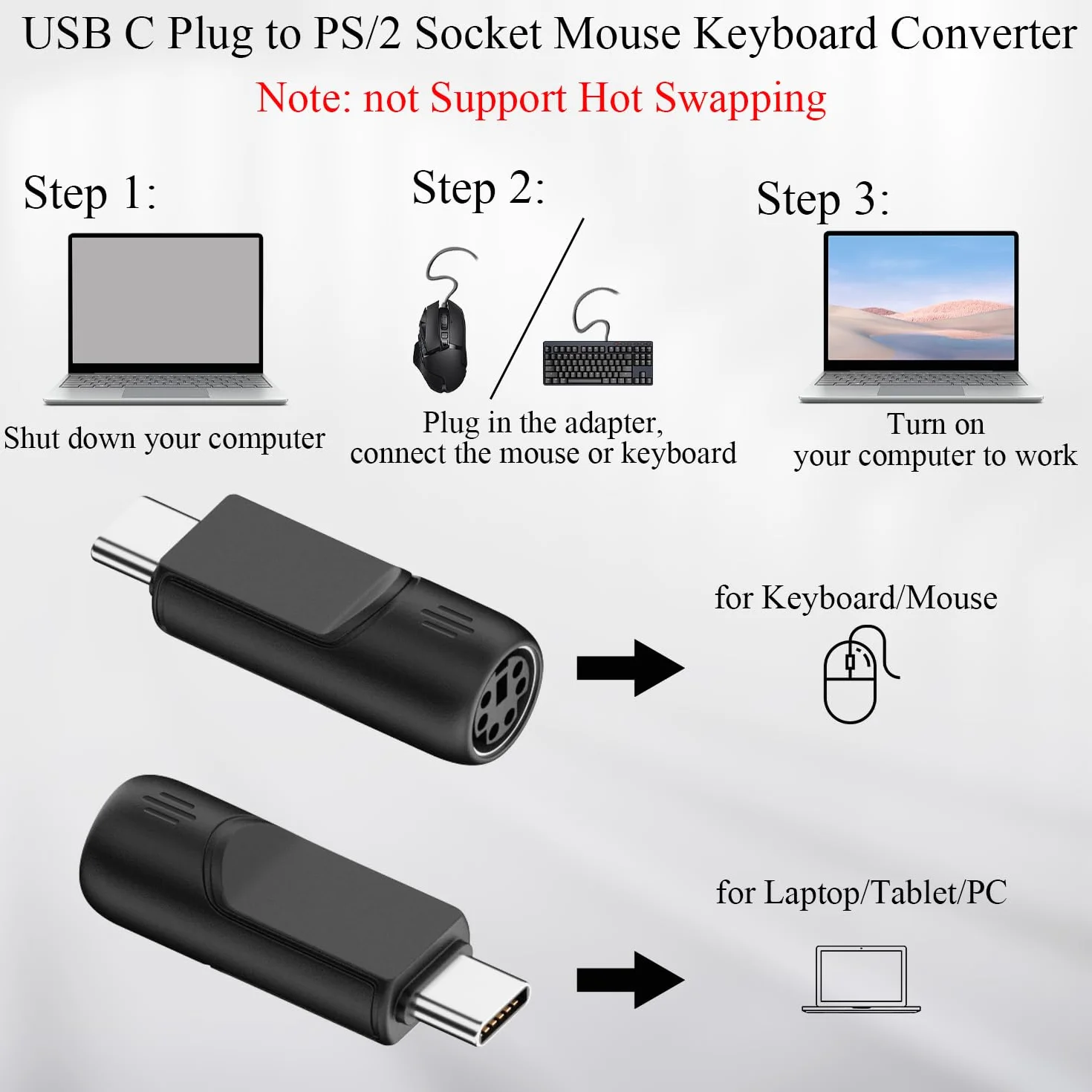 Adaptateur USB C vers PS2 Lot de 2 pour clavier souris PC portable