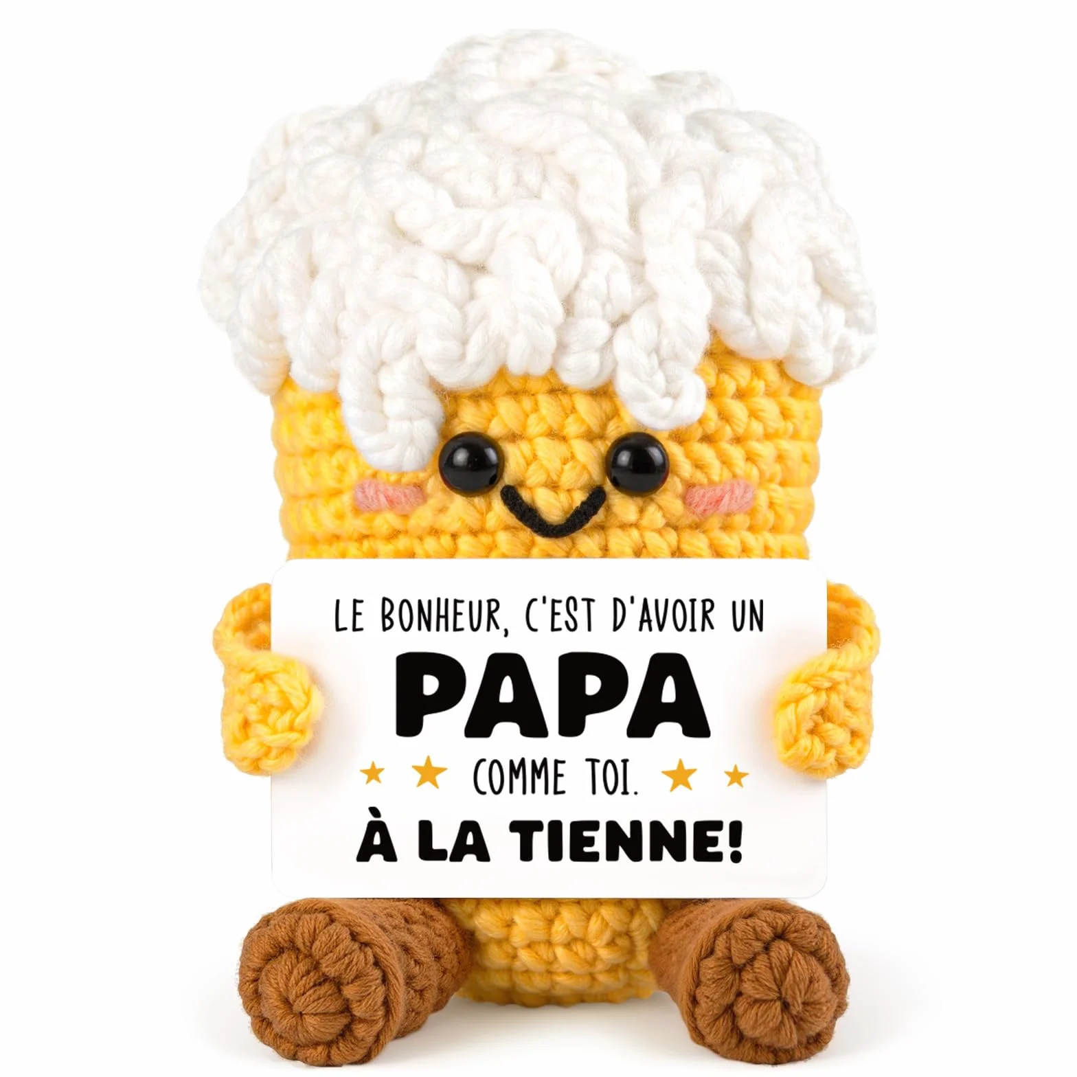 Cadeau Anniversaire Papa Forme de Bière Artisanale au Crochet Fête des Pères 4.6x8x5.3cm