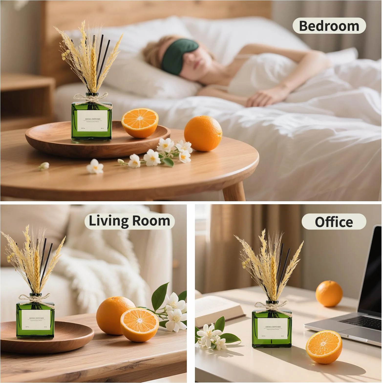 Diffuseur de Parfum Flower pour Bureau 120 Jours Citrus Energizing Scent avec 7 bâtonnets