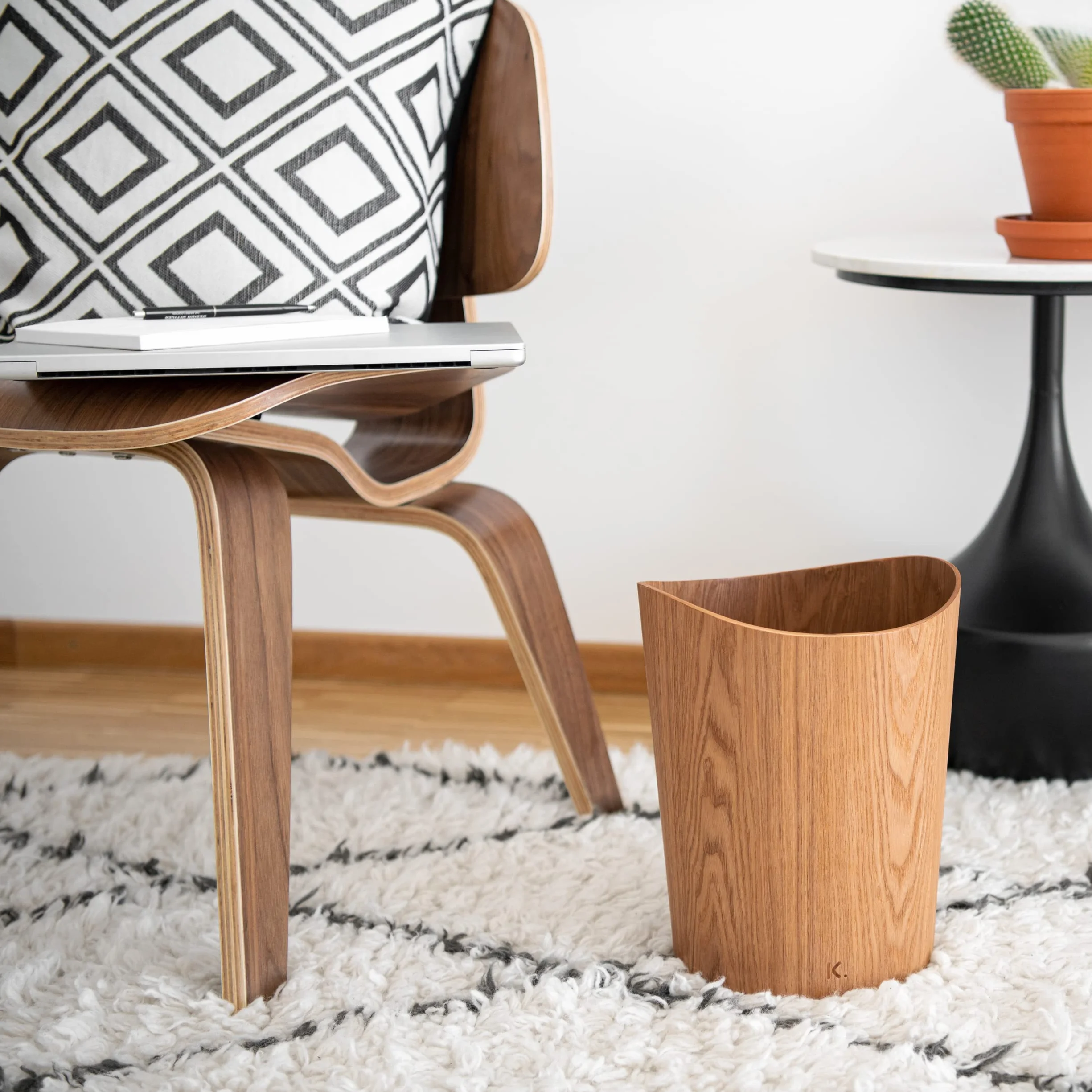 Corbeille à papier en bois véritable Börje 9 litres Frêne